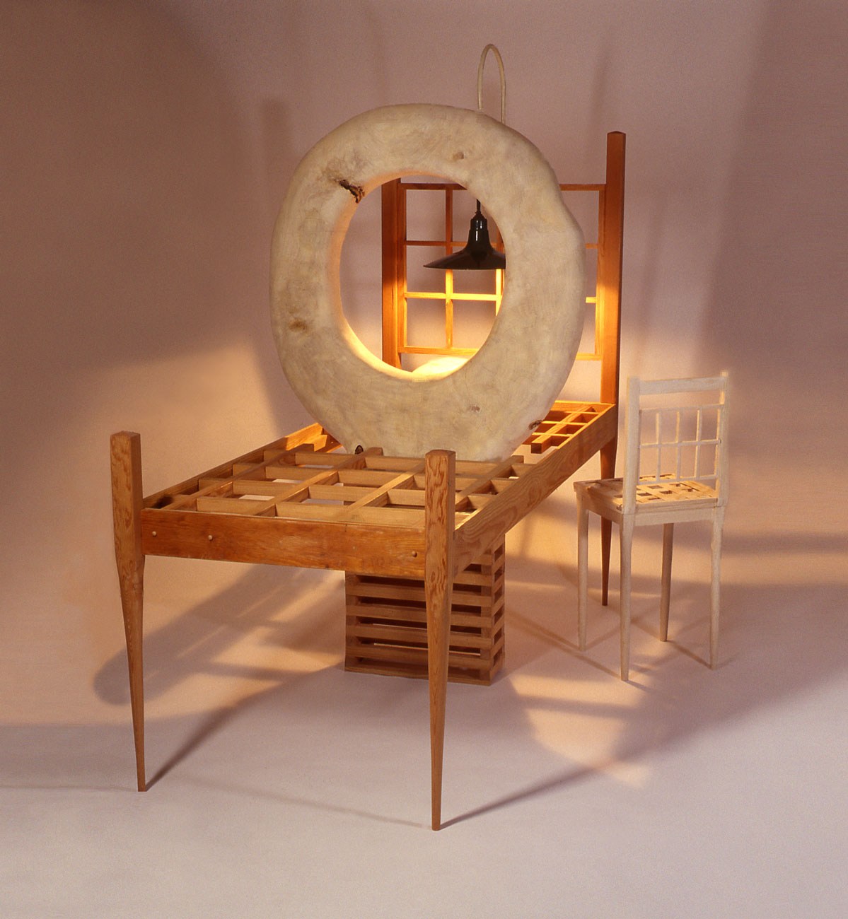 Private collection. "Witness", wood sculpture 7' h x 6' w x 8' d ; Cedar, Poplar, Oak, electric light. Photo: Arthur Aubrey