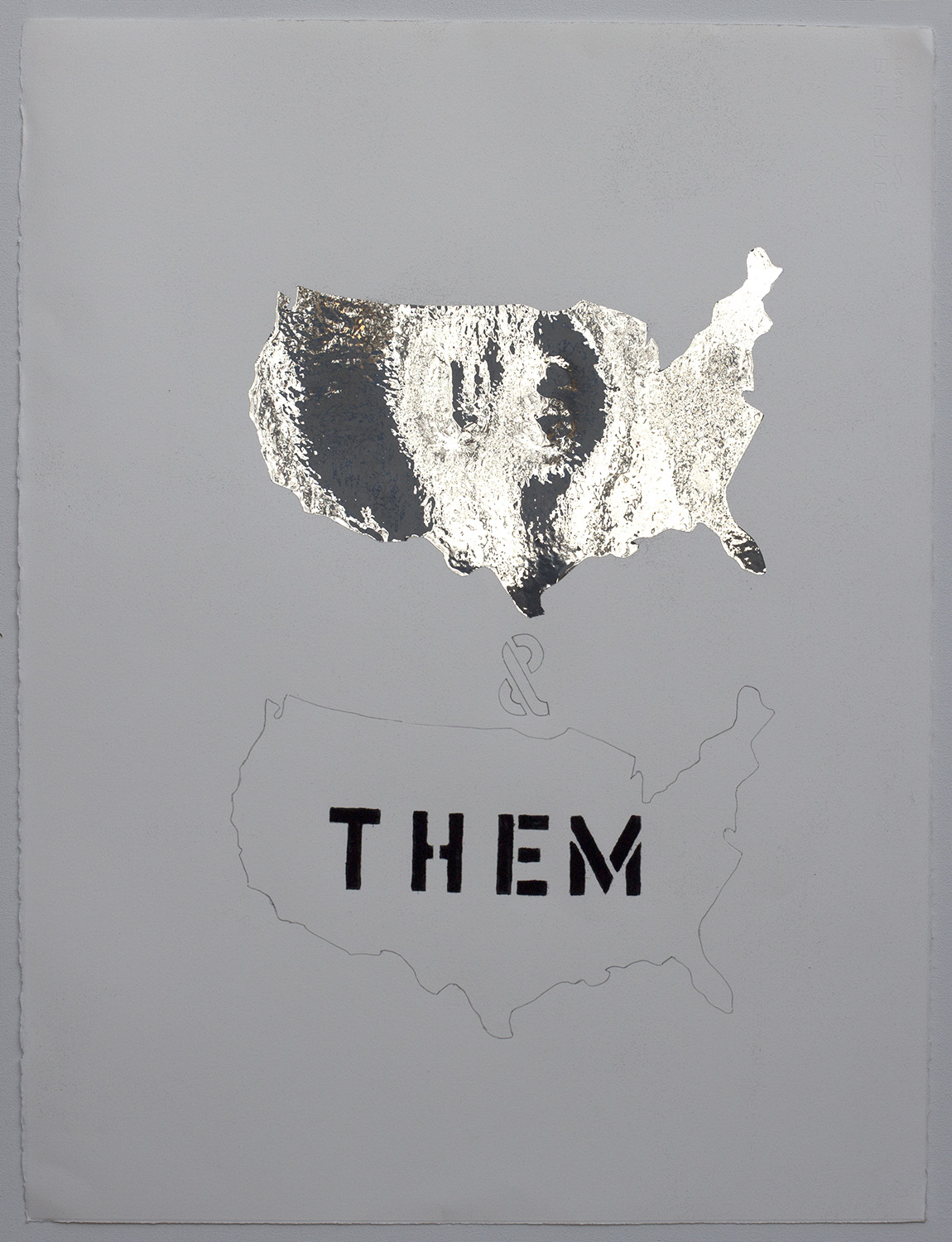 "US and THEM", 2017, Mylar, flocking, graphite on paper, 30" x 22" © Tom Gormally