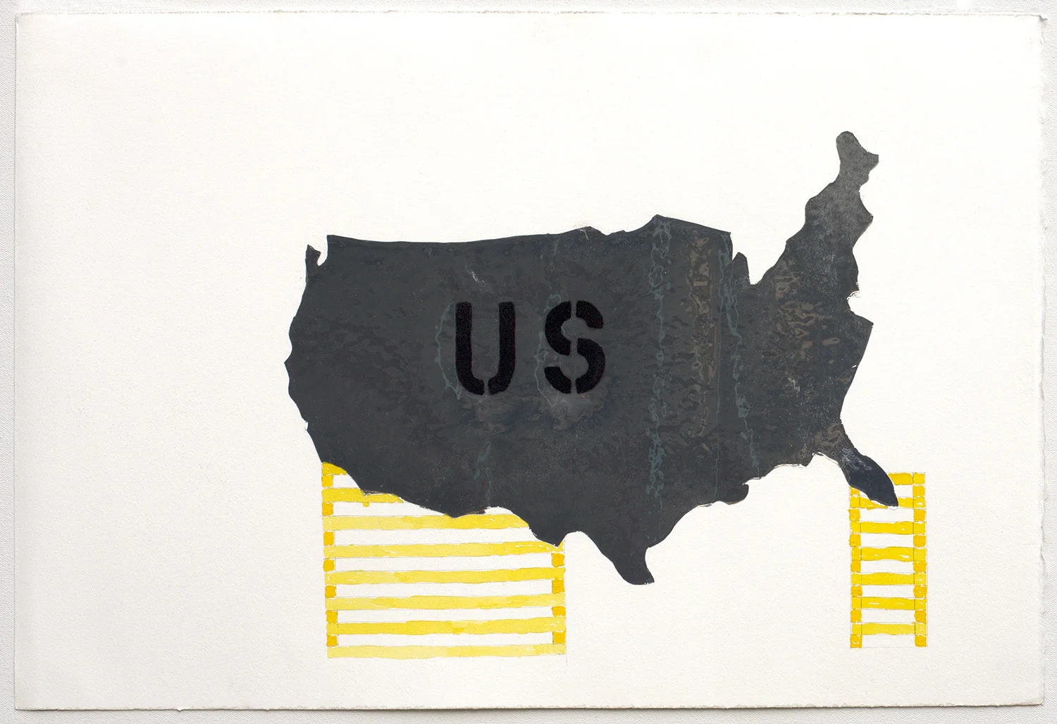 "US Under Construction", 2017, mylar, graphite, gouache, flocking, on paper, 15" x 22" © Tom Gormally