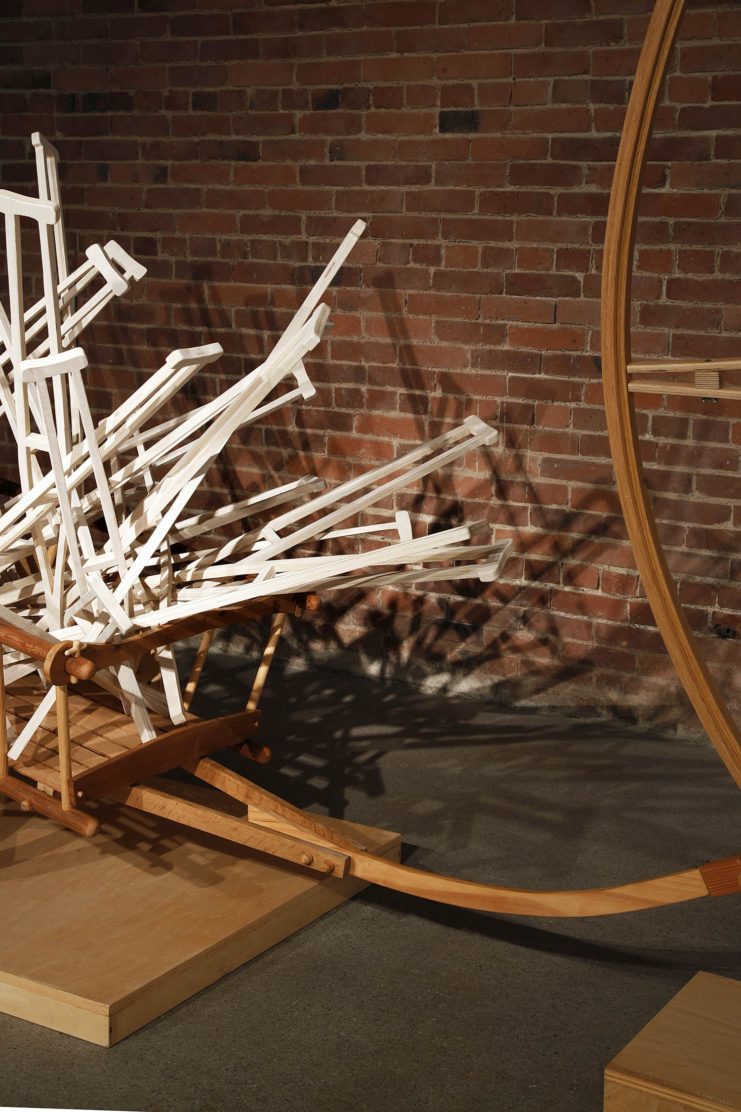"Fade" (detail view), 2015, 8' h x 15' w x 3' d, wood, stain; © Tom Gormally