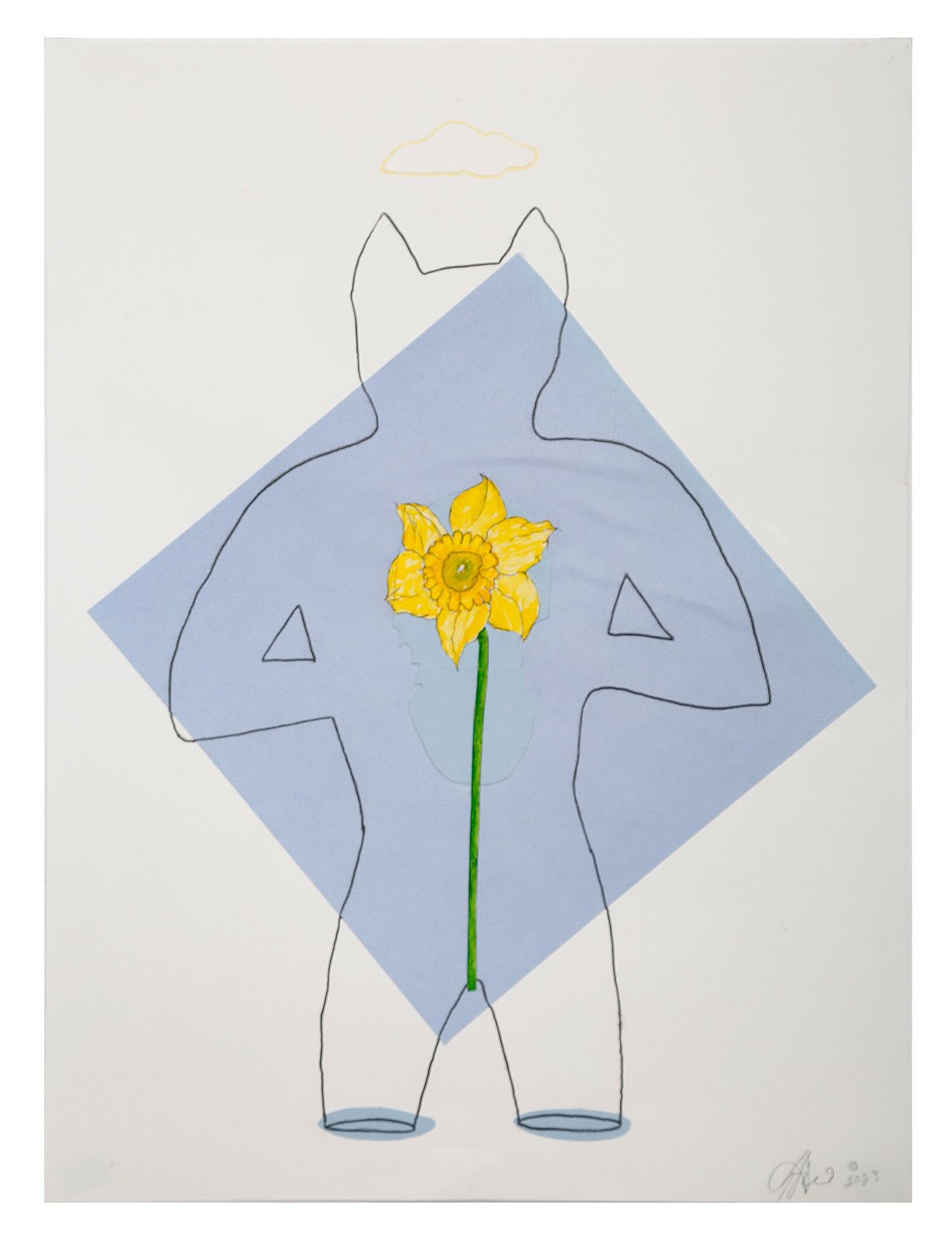 "Civita Daffodil," 2023, 24" x 18", collage, watercolor, India ink, gouache