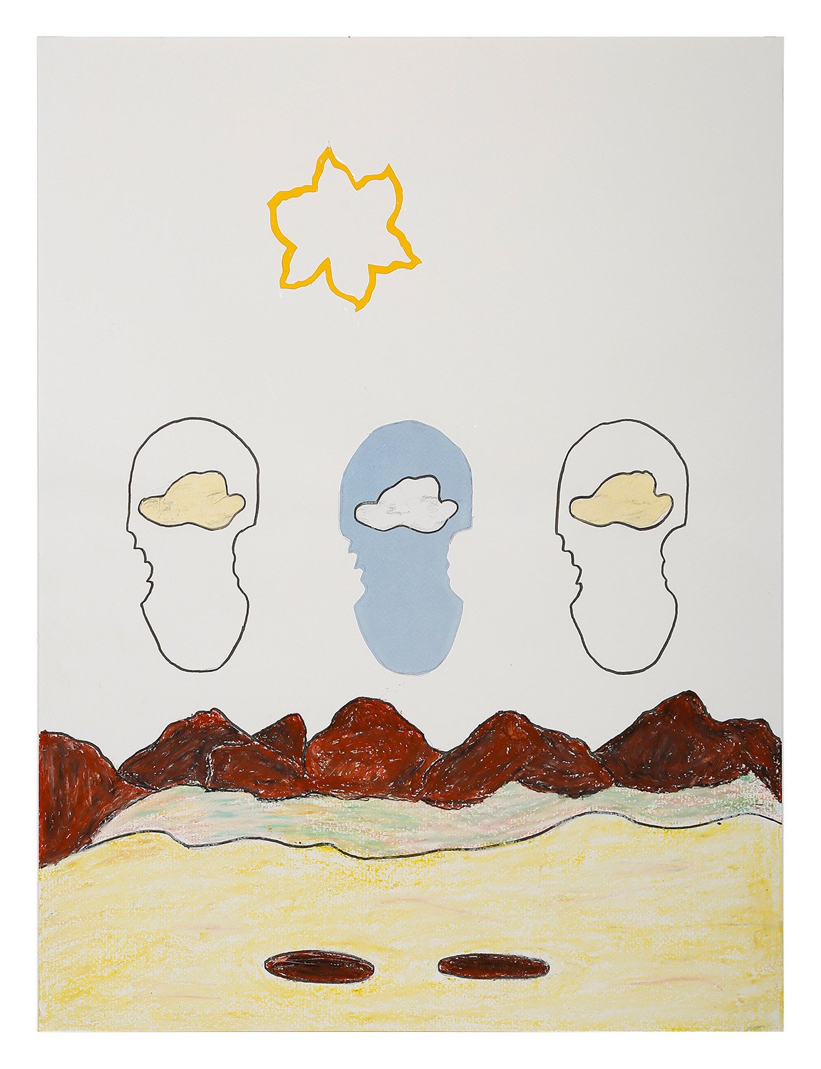 "Civita Sun," 2023, 24" x 18", collage, oil stick, oil pastel, India ink, gouache