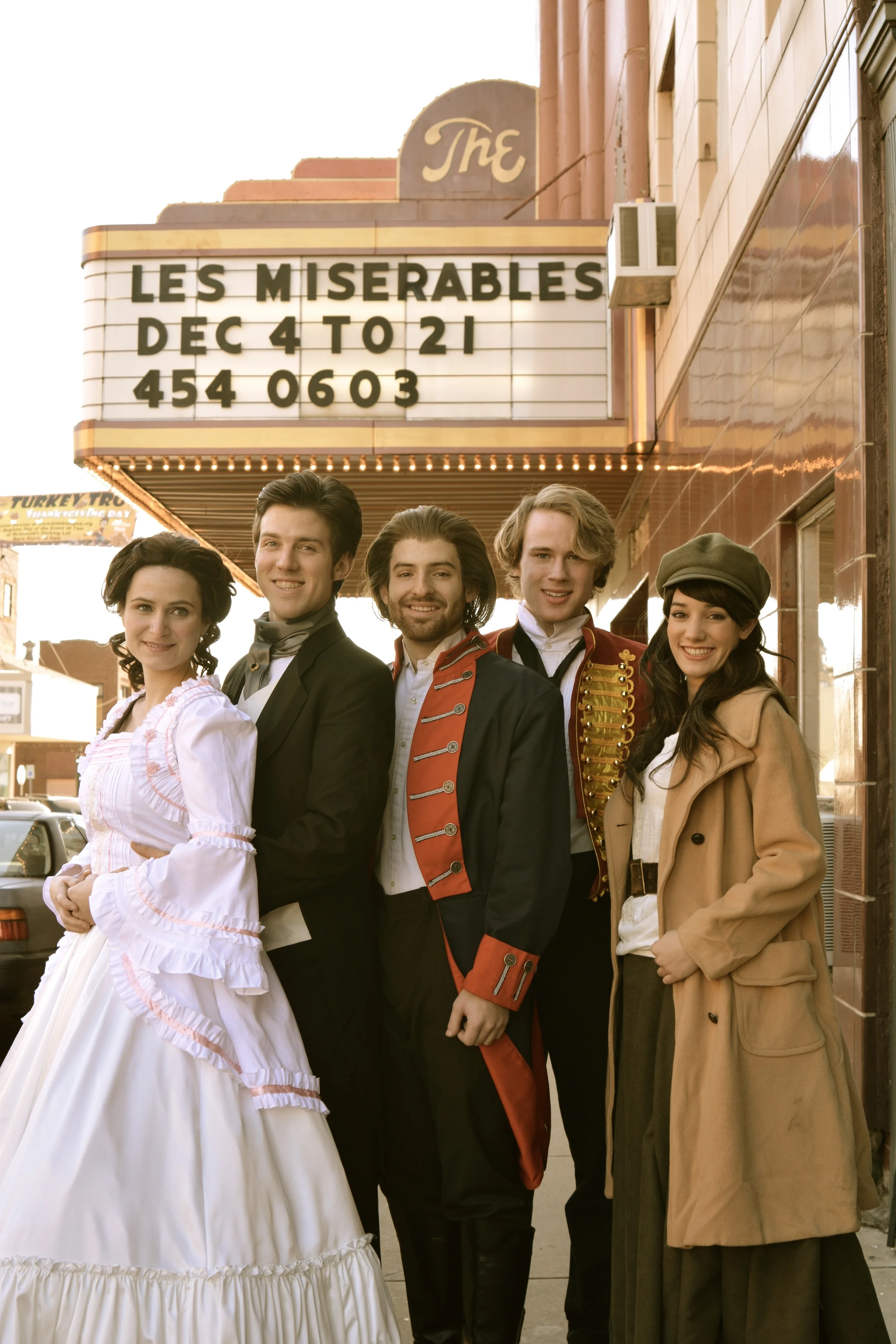 Left to Right - Rebecca Rosky as Cosette, Ethan Carpenter as Marius, Landon Sholar as Jean Valjean, Charlie Tingen as Enjolras, Brooke Quintana as Eponine. 