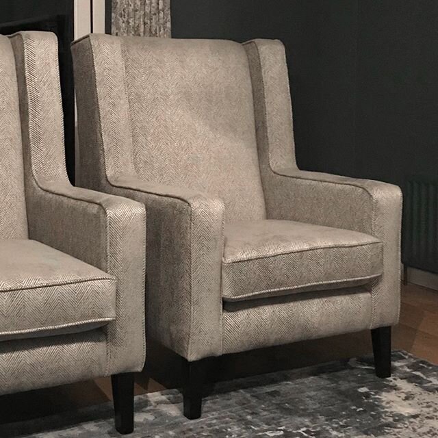 These custom designed wingback chairs are luxurious in a GP &amp; J Baker herringbone fabric. #interiordesign #belfastinteriors #customupholstery #upholstery #bespokefurniture #wingbackchairs #gpjbaker #interiors_matter