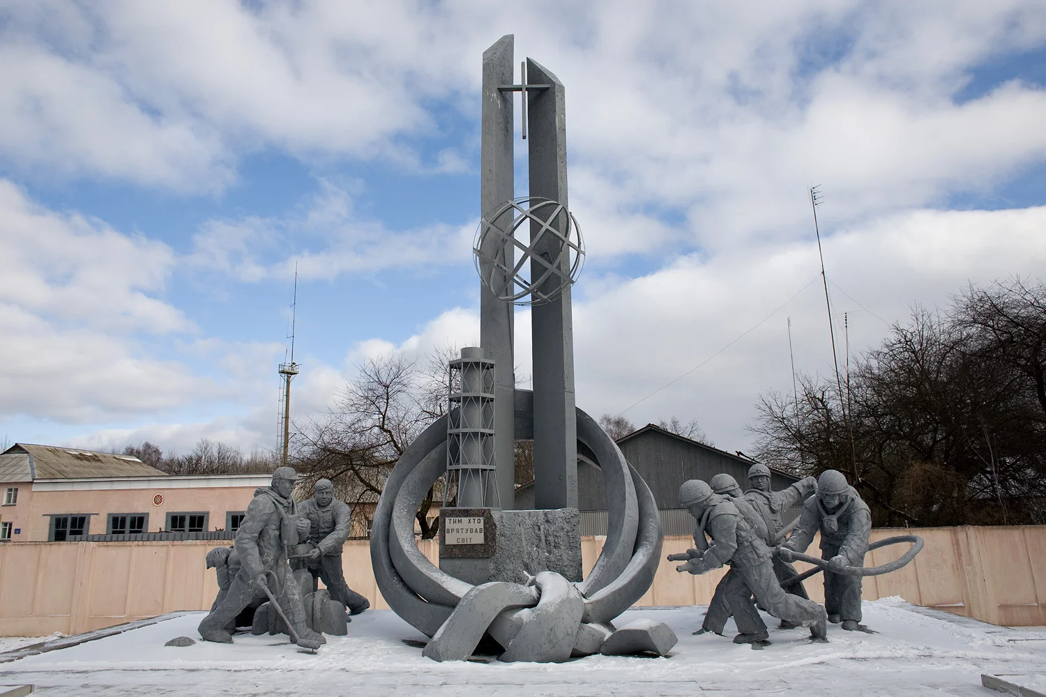 Leaving Chernobyl, a quick visit to the monument built by firemen to honor the memory of their fallen colleagues who died protecting the world.