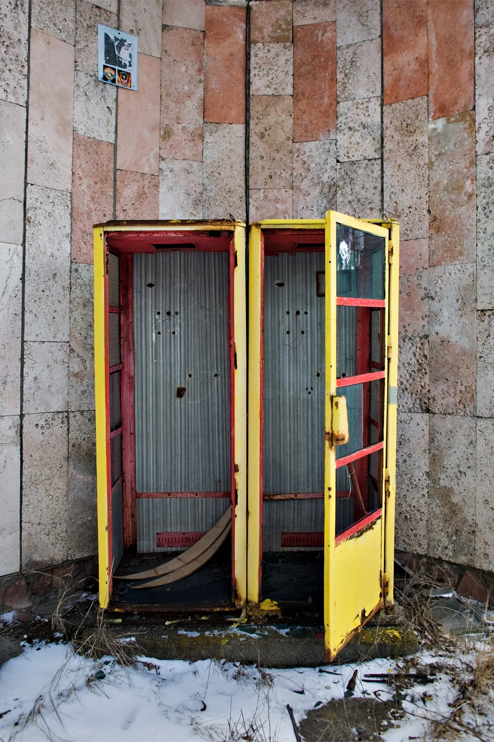 Phone booths - completely dilapidated.