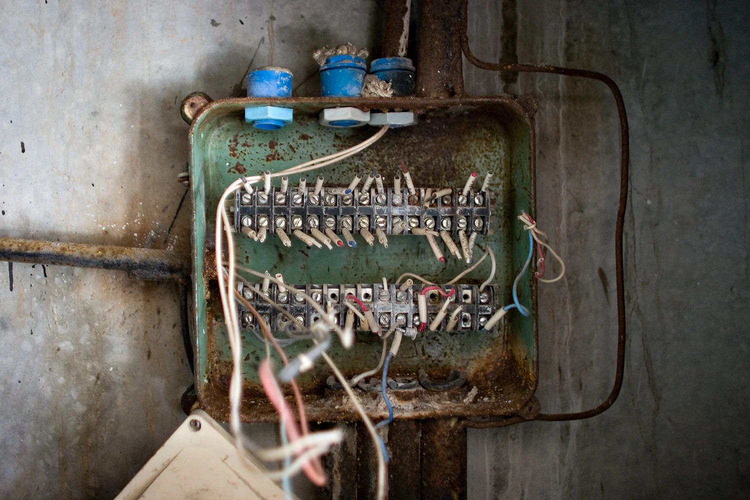 Electrical junction box, looted in the years after the accident.