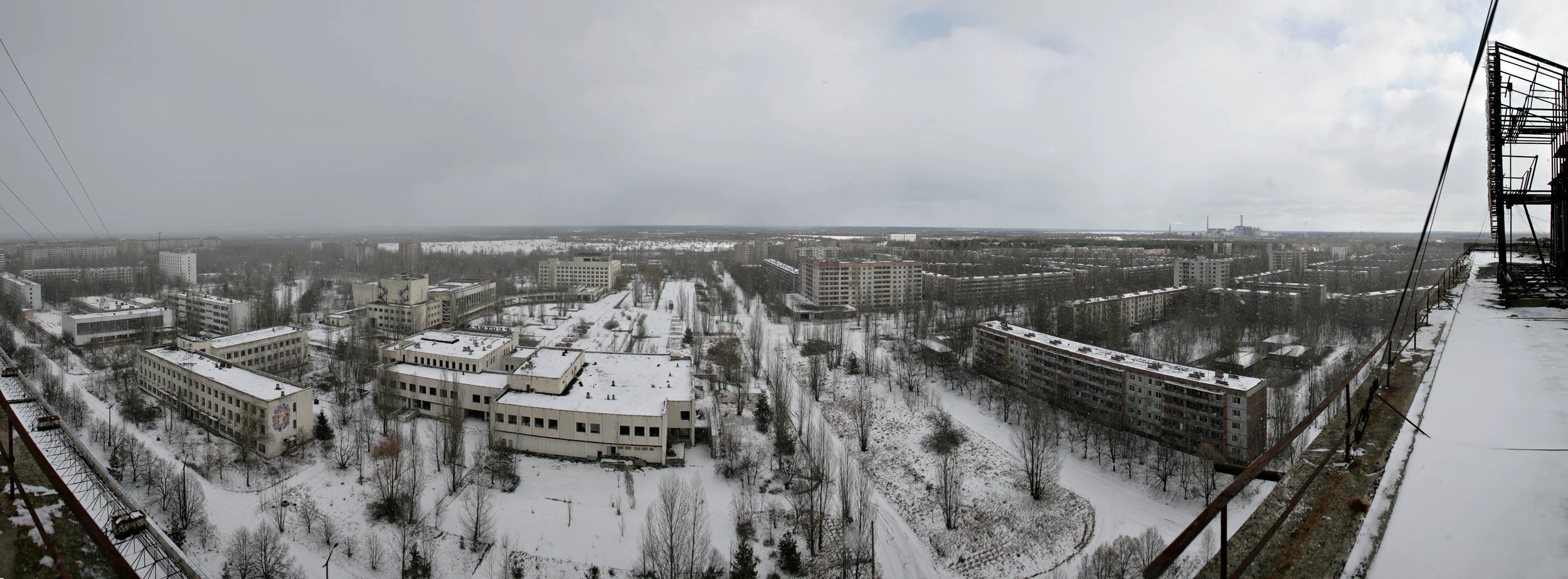 Panorama of central Pripyat from the top of the building.