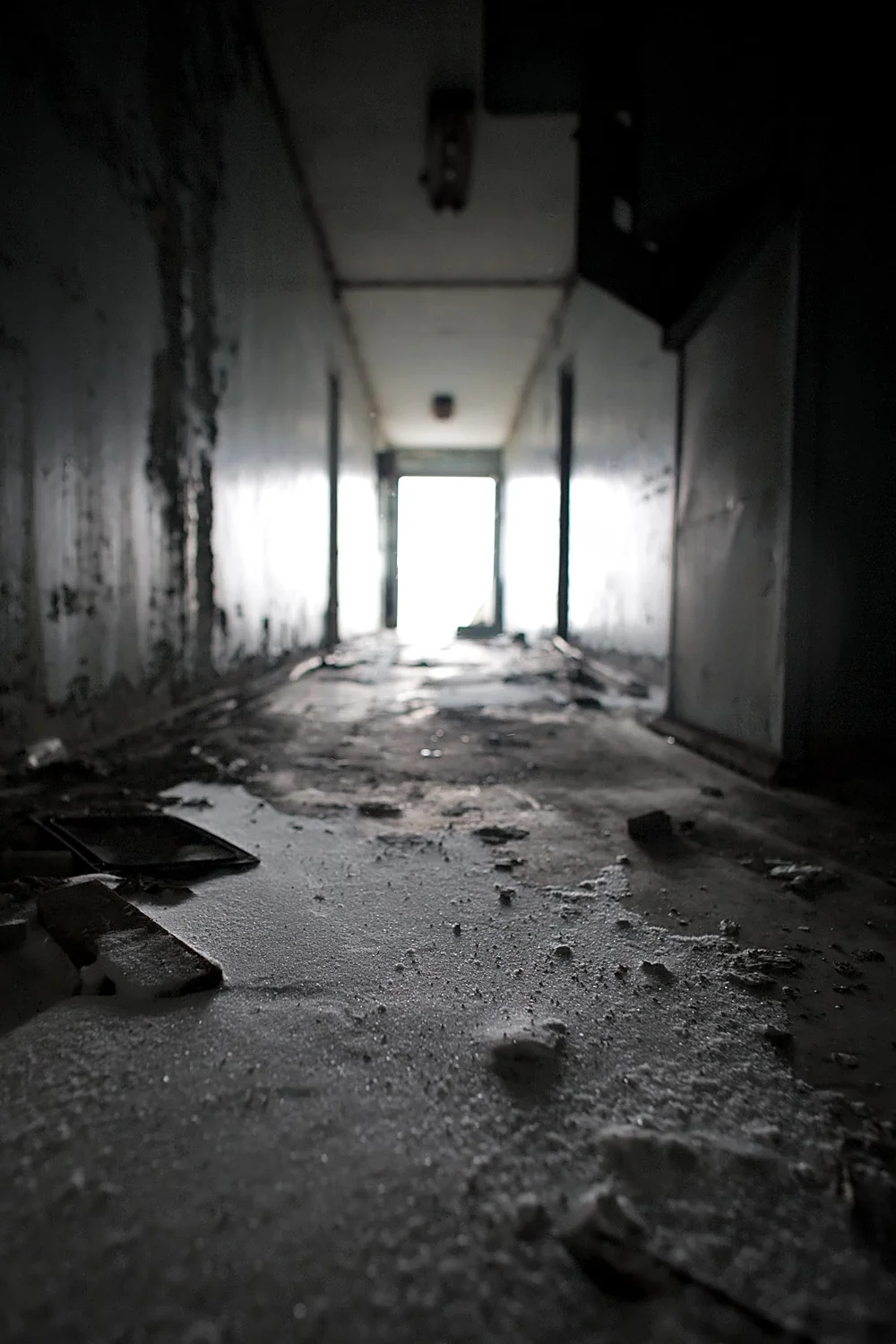 Apartment access corridor with ice on the floor.