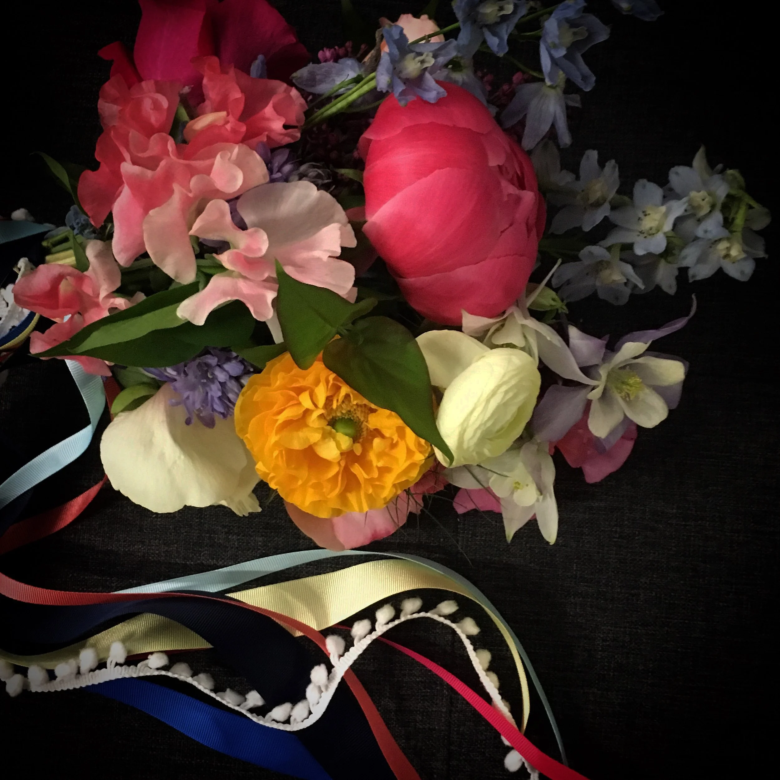 The Bridal Bouquet complete with trailing ribbons and pom moms because why not!
