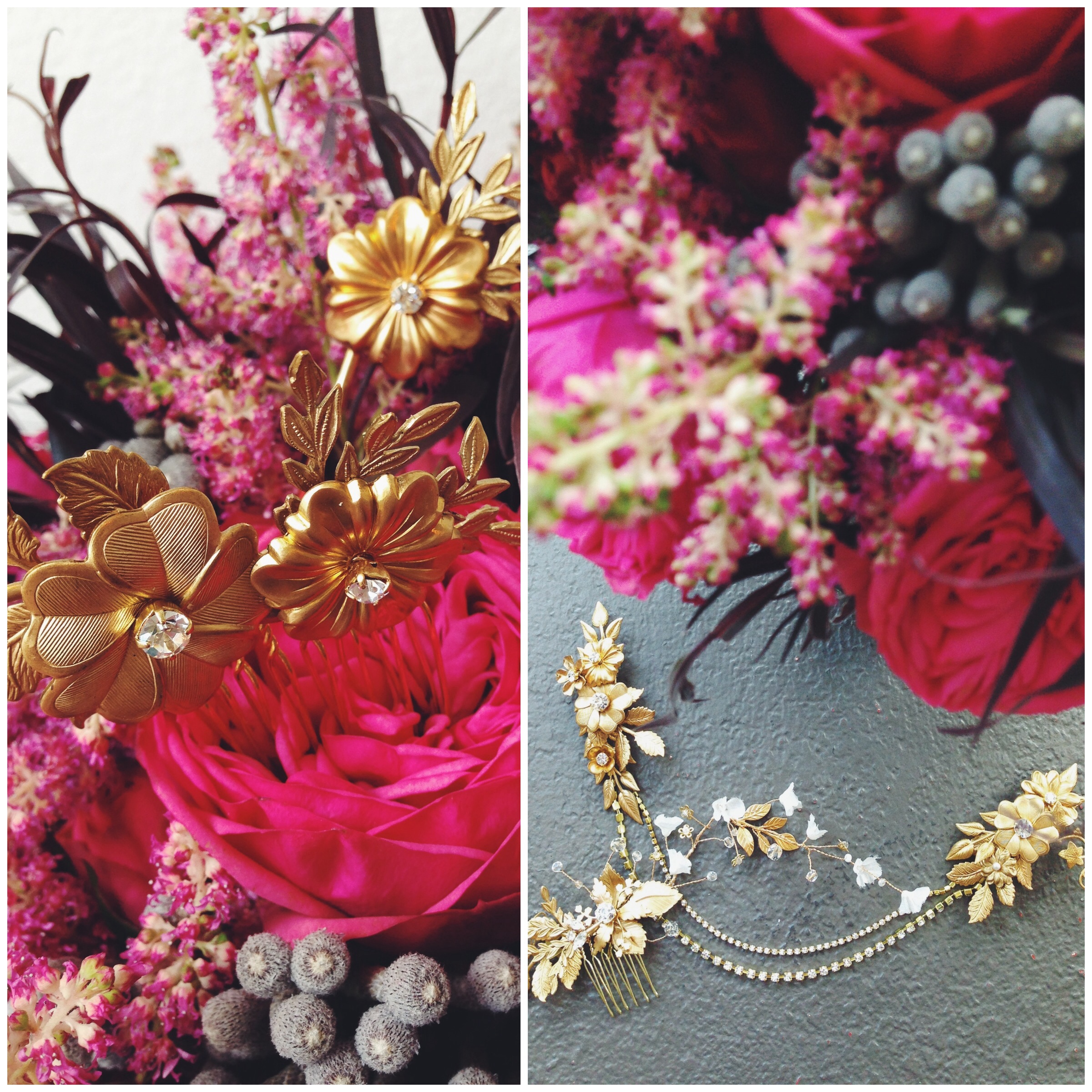 Stunning handcrafted hair pieces from Mignonne Handmade! Made in America by hand, these incredible pieces would set off any dress perfectly! (Can you tell we're a little obsessed with gold jewelry?)