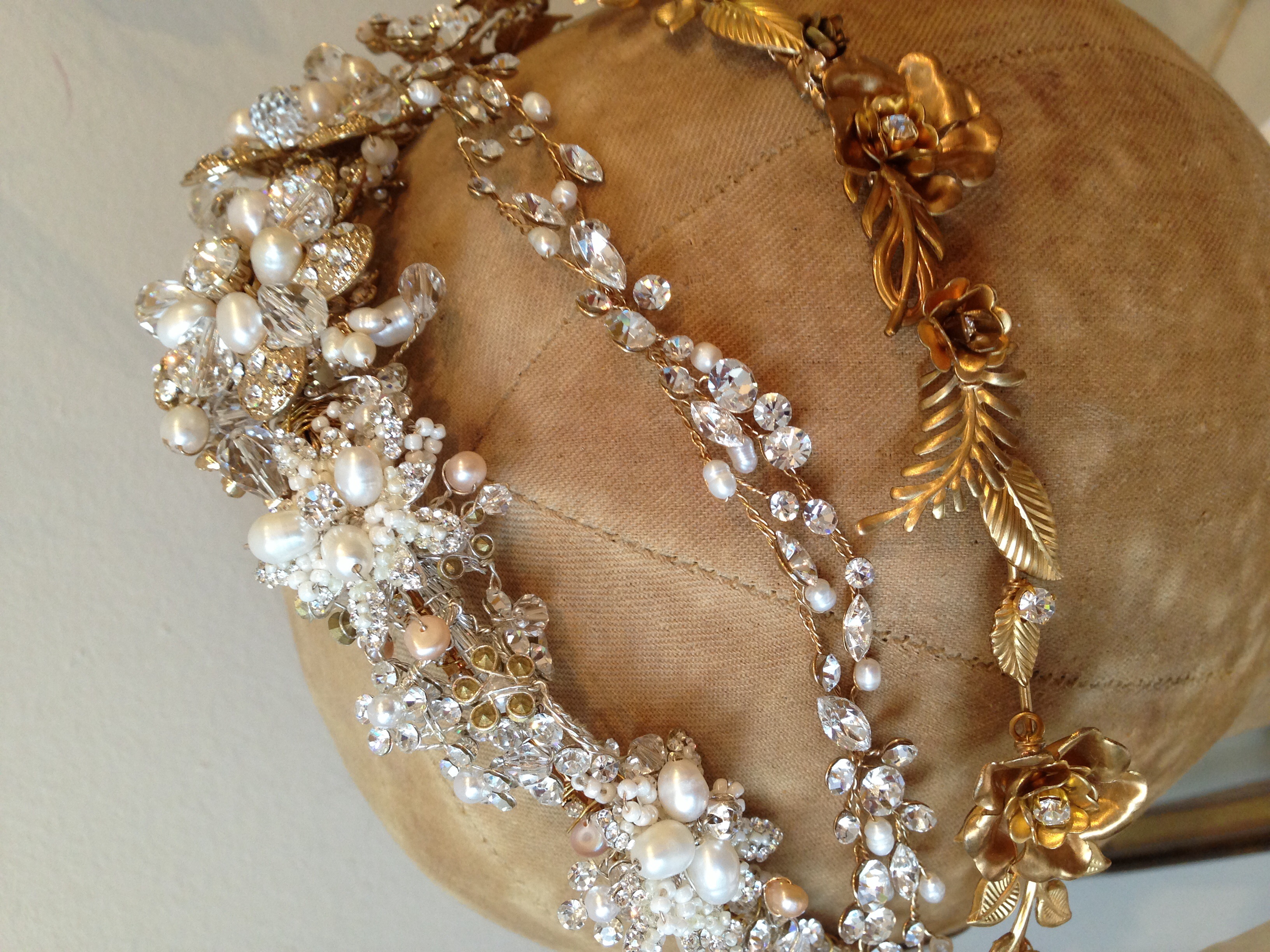 These beautifully decadent headpieces are just what you need to top off your look! From textured glitz and elegant sophistication to boho floral, we try to cover all the bases. These head pieces are by Twigs & Honey, Untamed Petals, and Mignonne Handmade.