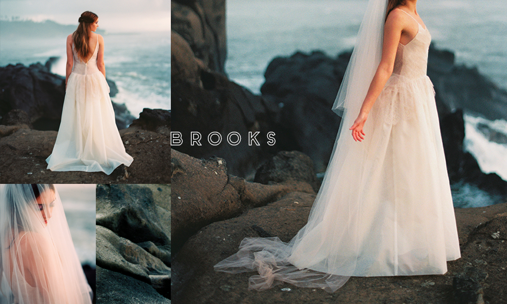Unquestionably feminine, with a sheer overlay and lace details to add texture galore. Brooks is definitely a new favorite.