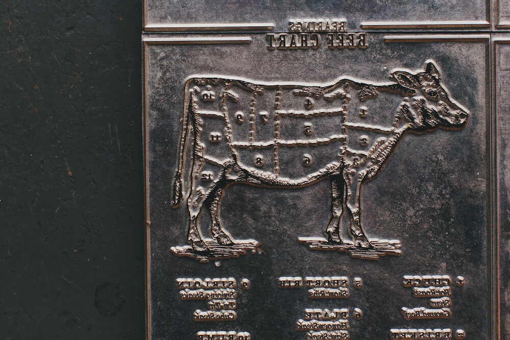 The original metal letterpress plate for the beef chart illustrated infographic.