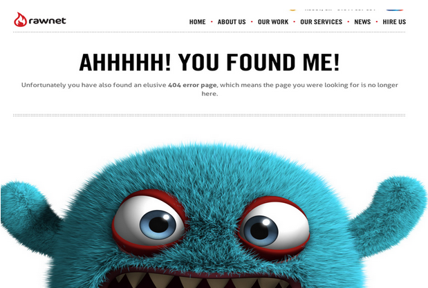 Disorienting or delightful? | Rawnet’s 404 error page via zurb.com