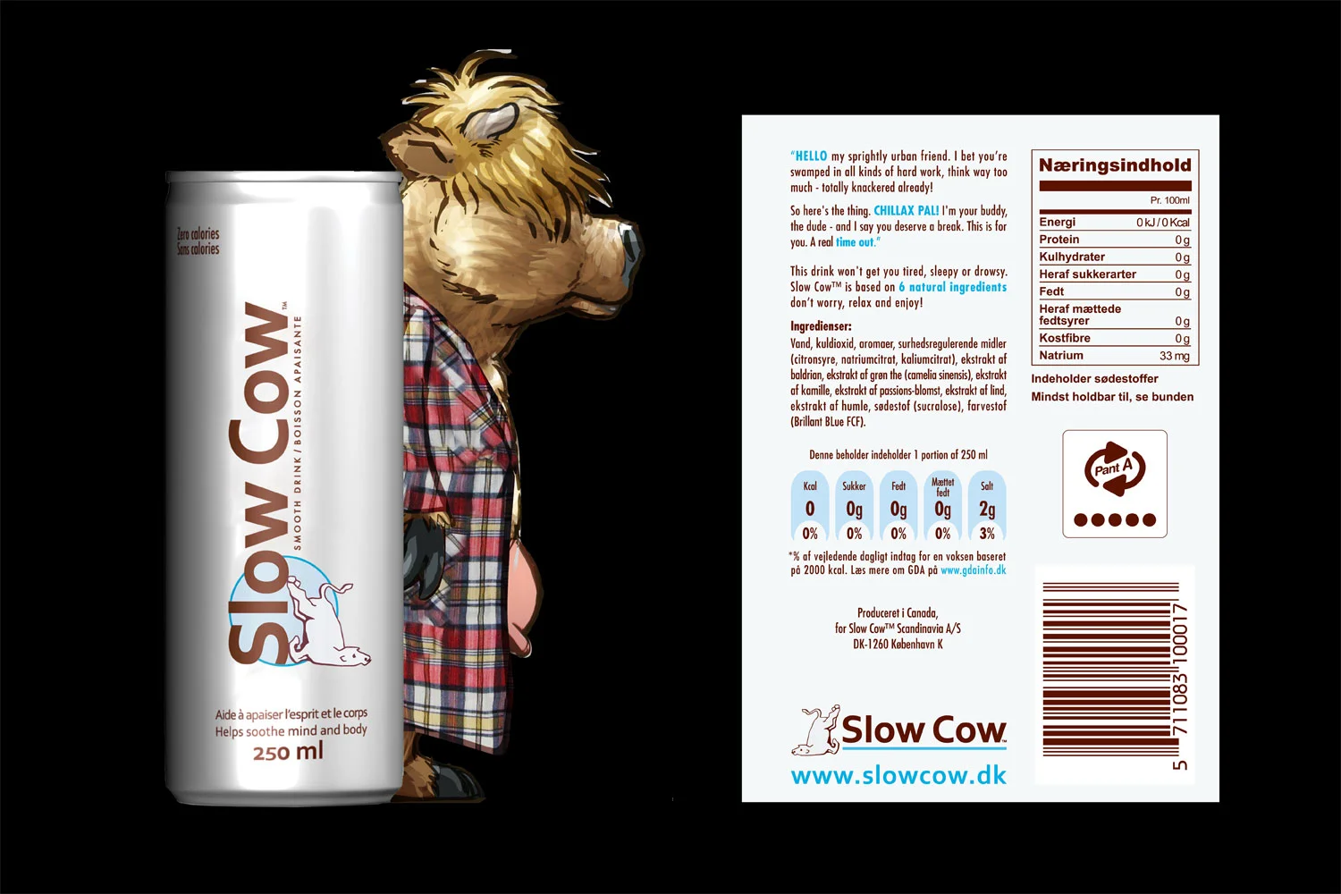 Carsten Herholdt: Copywriting af identitets-label-tekst til Slow Cow beverage drink.