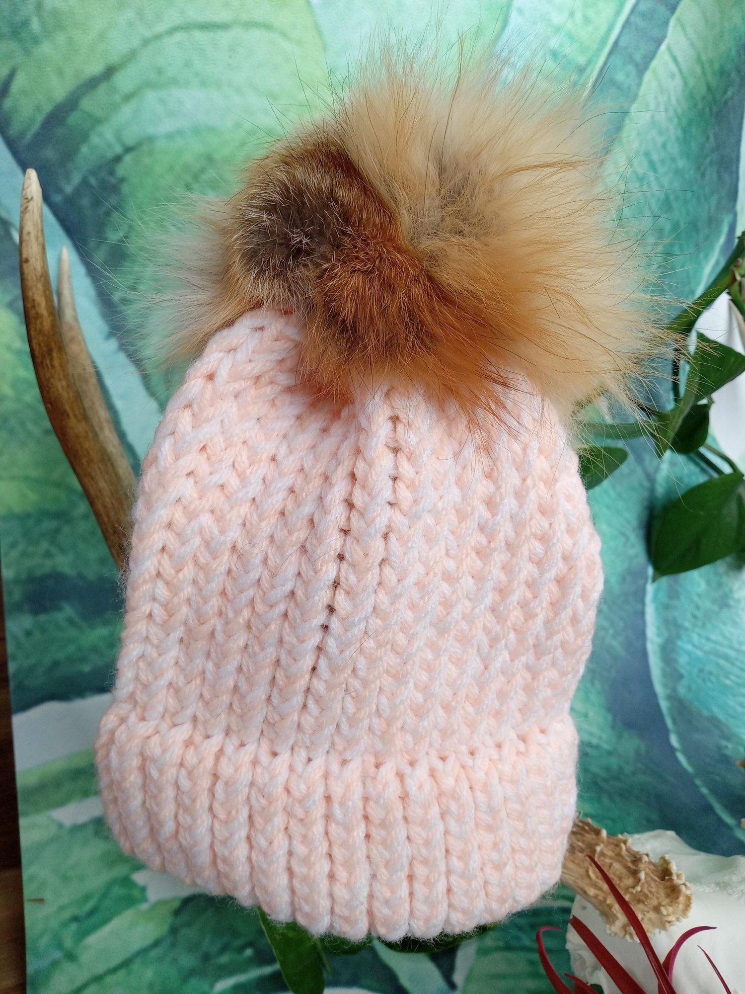 Pink/White Real Fox Fur Beanie (Toddlers & Infants) — Chelsea Style