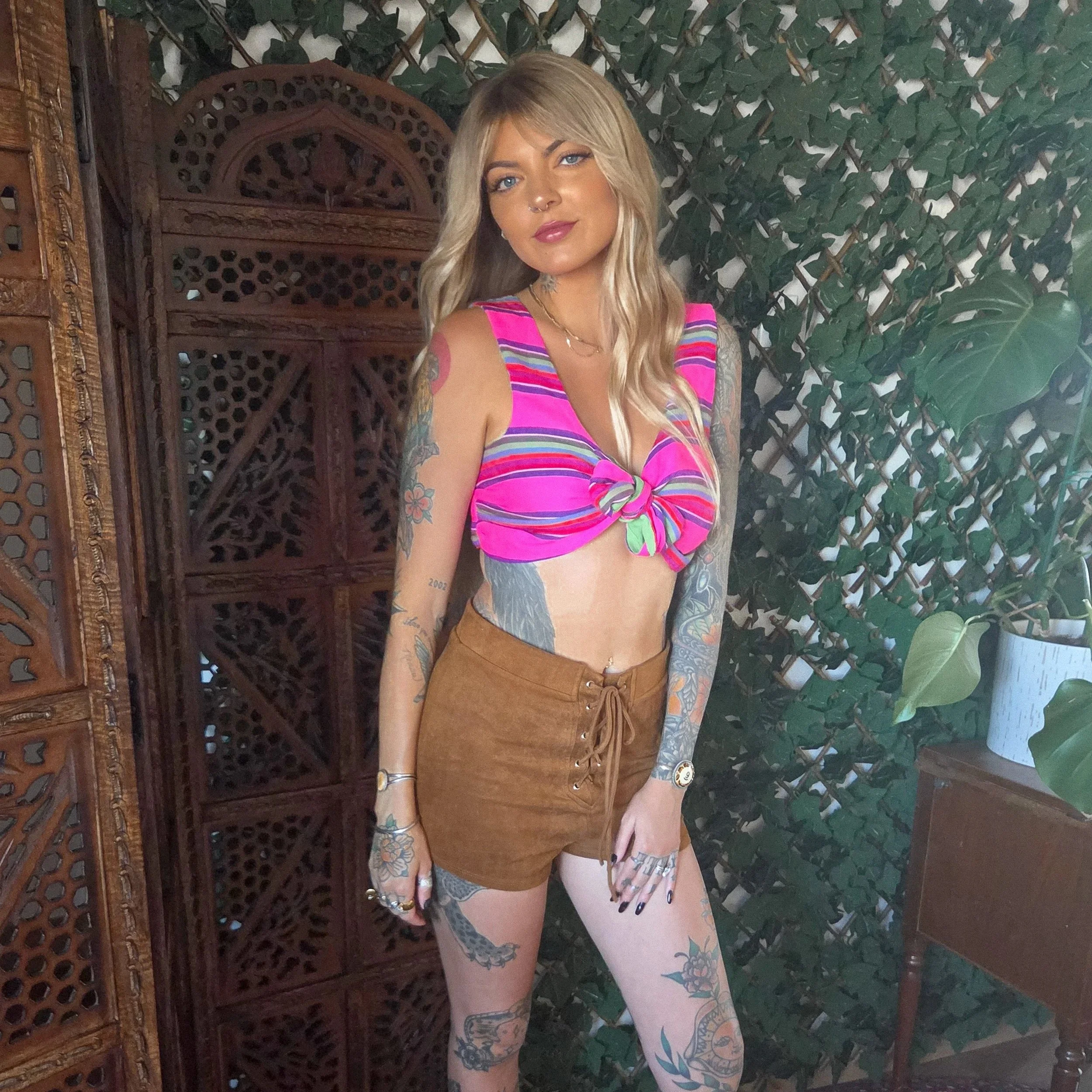 Mexicana Reversible Top (Pink Rainbow/Lime Green)