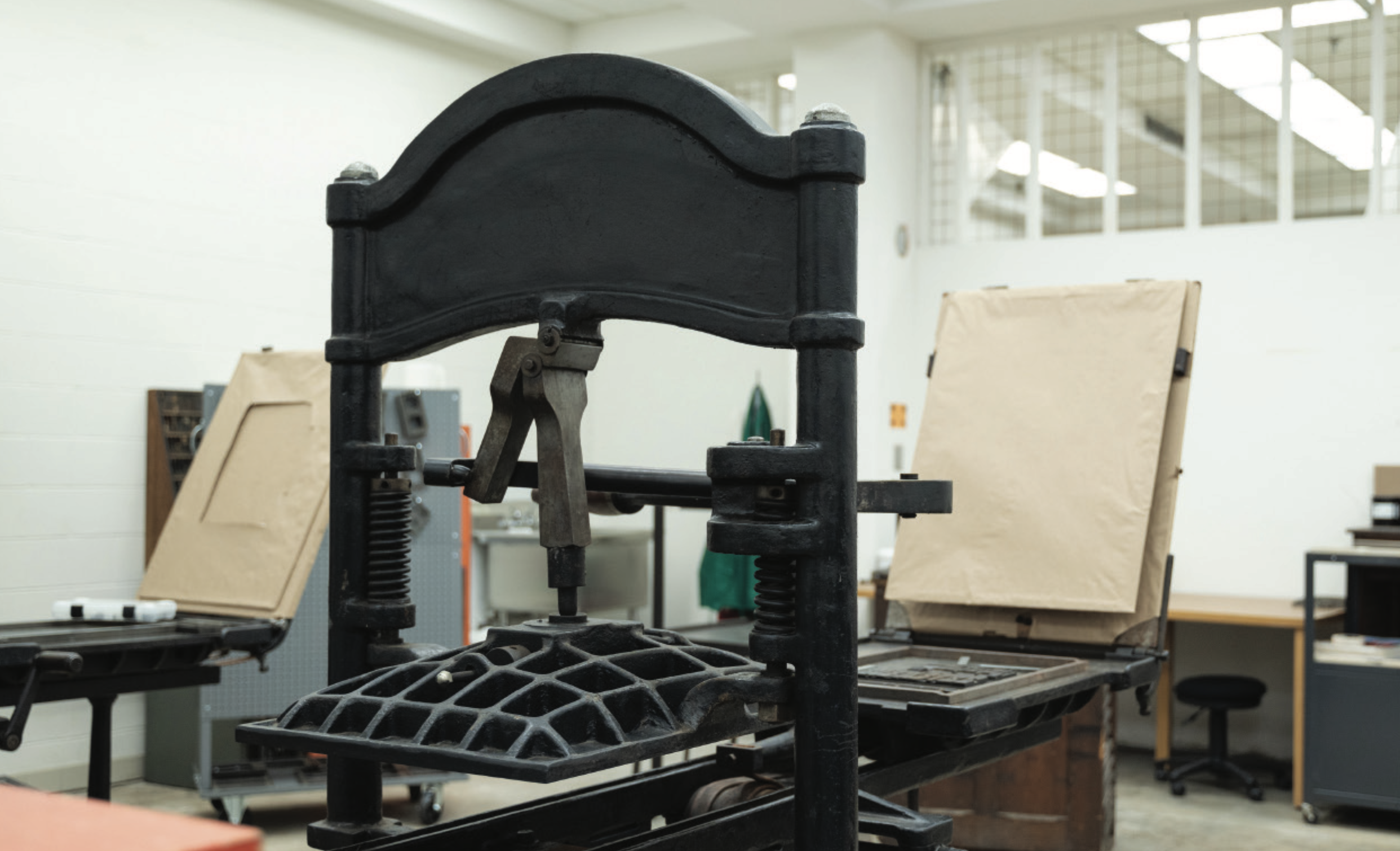 Making an Impression: Two 19th-century printing presses now anchor Special Collections’ new letterpress studio in Hornbake Library
