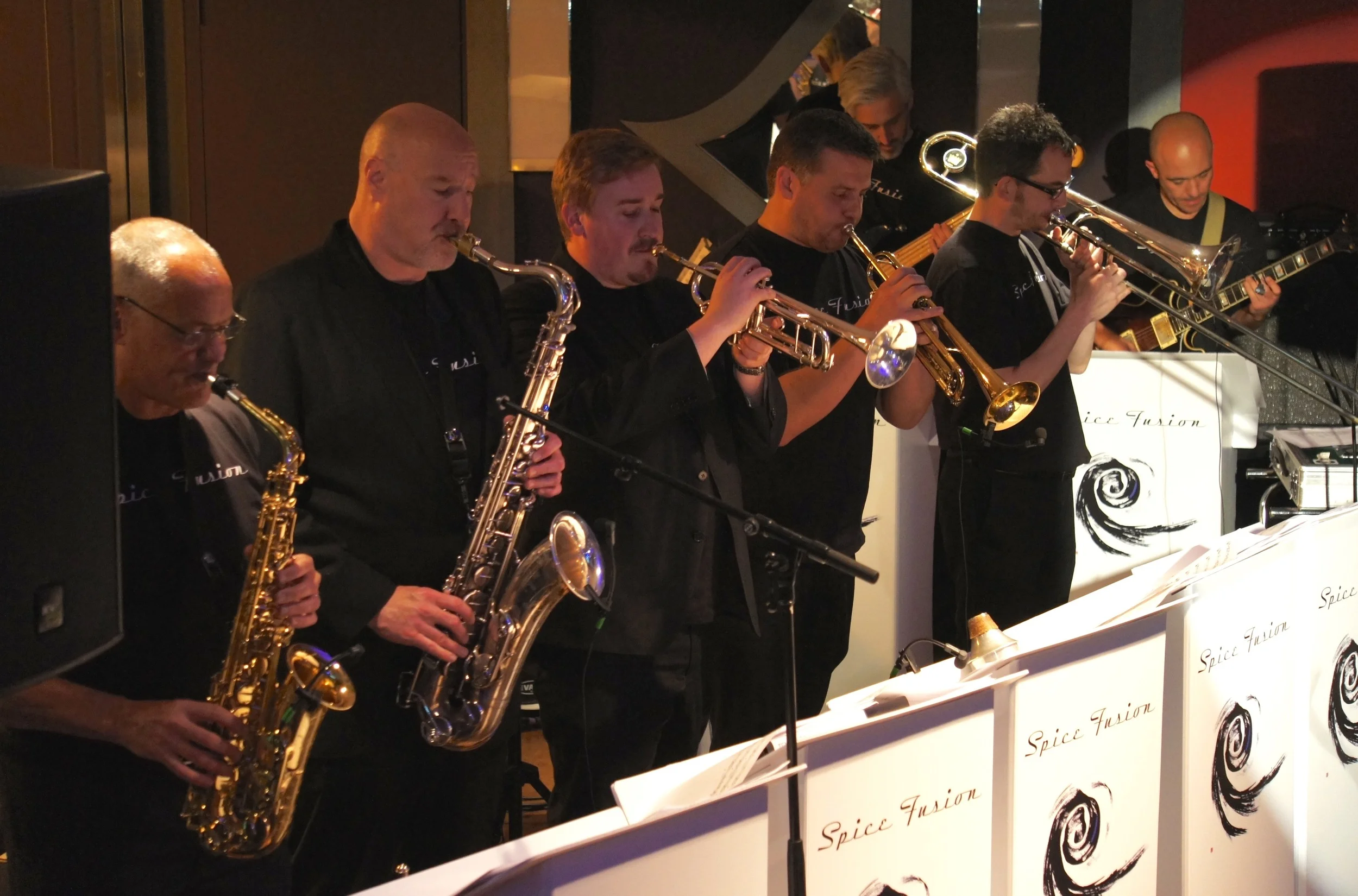 Alto sax: Simon Niblock . Tenor sax: Simon Bates . Trumpet: Tom Walsh . Trumpet: Adam Linsley . Trombone: Simon Walker. Guitar: Mark Cox.