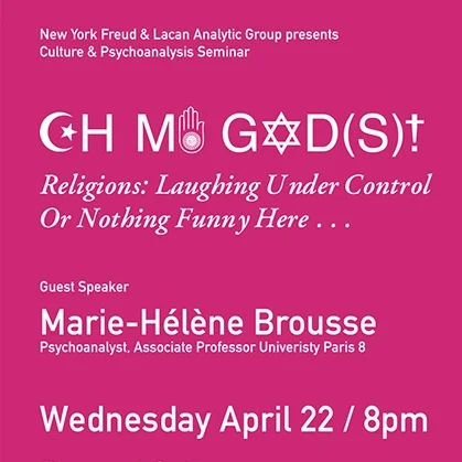 “OH MY GOD(s)!: Religions: Laughing Under Control or Nothing Funny Here” by Marie-Hélène Brousse Marie-Hélène Brousse is a practicing psychoanalyst in Paris, France and Associate Professor of the Universite Paris 8 . She is Analyst Member of the School (AME) and Analyst of the School (AE) of the Ecole de la Cause Freudienne , of the New Lacanian School and of the World Association of Psychoanalysis (WAP). She is the Editor-in-Chief of La Cause du Desir and the incoming Editor-in-Chief of the Lacanian Review: Hurly-Burly. New York City, April 22, 2015, Barnard College. On a beautiful spring evening in New York City, at Barnard College, thanks to Professor Maire Jaanus, we attended an outstanding lecture by the French psychoanalyst, Professor Marie-Hélène Brousse, entitled “OH MY GOD(s)!: Religions: Laughing Under Control or Nothing Funny Here.” Motivated by both the recent tragic events in Paris, which began with the attack on Charlie Hebdo , and the current buzz around religion in the U.S. media surrounding the new law that was passed in the state of Indiana called the Religious Freedom Restoration Act (RFRA), Brousse, with extreme precision and a close reading of Jacques Lacan’s teaching, illuminated the difference between religion and God in the monotheistic tradition, as well as the non-relation between monotheistic religion and laughter. Brousse compared the different positions in France and the USA, emphasizing how she noticed the deep religiosity and decided diversity that still exists in the USA, and how it is linked with identity politics. She reminded us that in France, since the Third Republic, religious orientations and the public reached a compromise through a master signifier: secularism. Everyone has the right to practice their own religion in private spaces and churches, but public space is free of religion. Working with Lacan’s Seminar VII: The Ethics of Psychoanalysis , in her analysis of Umberto Eco’s novel, The Name of the Rose , and the subsequent film adaptation by director Jean-Jacques Annaud, as well as the terrorist declarations by the attackers of Charlie Hebdo, Brousse questioned why rejections of laughter and humor were linked to the accusation of blasphemy. She posited that religion and God are not the same thing, they are two different concepts, and have different realities. God is a signifier; religion is a discourse, a form of the discourse of the master. As she pointed out, Freud’s approach to the analysis of religion was to link it with obsessional neurosis, as in both we find rituals that delimit a central void that organizes the symbolic function. Lacan’s approach was more paradoxical because he examined religion as sublimation, sublimation taken from the model of theater. This model enables us to identify the limits or barriers that sublimation allows us to overcome, precisely the barriers that are maintained by religion. In tragedy the barriers that are crossed are those of fear and pity, whereas in comedy these barriers are shame and modesty. Therefore tragedy appeals to transcendence and comedy maintains us in immanence. As Lacan shows us in Seminar II: The Ego in Freud’s Theory and in the Technique of Psychoanalysis , comedy is centered on a hidden signifier. It implies the recognition of a failure of desire. In Seminar VII , Lacan says that what makes us laugh is life escaping the barriers of the signifier. The mode of enjoyment of monotheist religionsis in harmony with tragedy and rejects comedy. They stay on the side of the signifier as mortification and tend to reduce the law to the superego. Brousse’s second important point had to do with how psychoanalysis deals with God. It is very clear that God exists, free association shows it every day. In Seminar XX: Encore , Lacan says that in religion they exorcize the devil, but in analysis we exorcize the good old God. The consequence of this exorcism in analysis is a modification, an adjustment of the symbolic order through the use of the object of jouissance. In analysis, we know that the objects a command the subject. Psychoanalysis makes clear that the Other exists. What psychoanalysis demonstrates is that it is a semblant, which doesn’t mean it is false and even less that it doesn’t exist. In Seminar XX: Encore Lacan introduces, in an unexpected way, the position of the analyst in relation to God and Religion: “Exorcize the good old God” How? Instead of reinforcing the Other in both its modalities, Ego Ideal and Superego, the analyst puts the object a in the position of the agent commanding the subject; and this is the principle of comedy. To conclude, in an analysis God, exorcized, shows both his existence and his materiality, the one of language and speech. God is not an illusion, it’s the name of the frightening real power of the symbolic. Therefore in psychoanalysis the goal is to separate fiction from belief or the truth in fictions from belief. It is difficult to convey in these few paragraphs the meticulous construction made by Brousse, the clarity and finesse of her thinking, and capacity to read and transmit the teaching of Jacques Lacan by bringing it to a timely debate in our hypermodern era. With her generous authorization the lecture will soon be published in LCExpress . We would like to express our deepest gratitude to Marie-Hélène Brousse for dedicating her time in order to share this very new research with us. Maria Cristina Aguirre Reviewed by Nancy Gillespie
