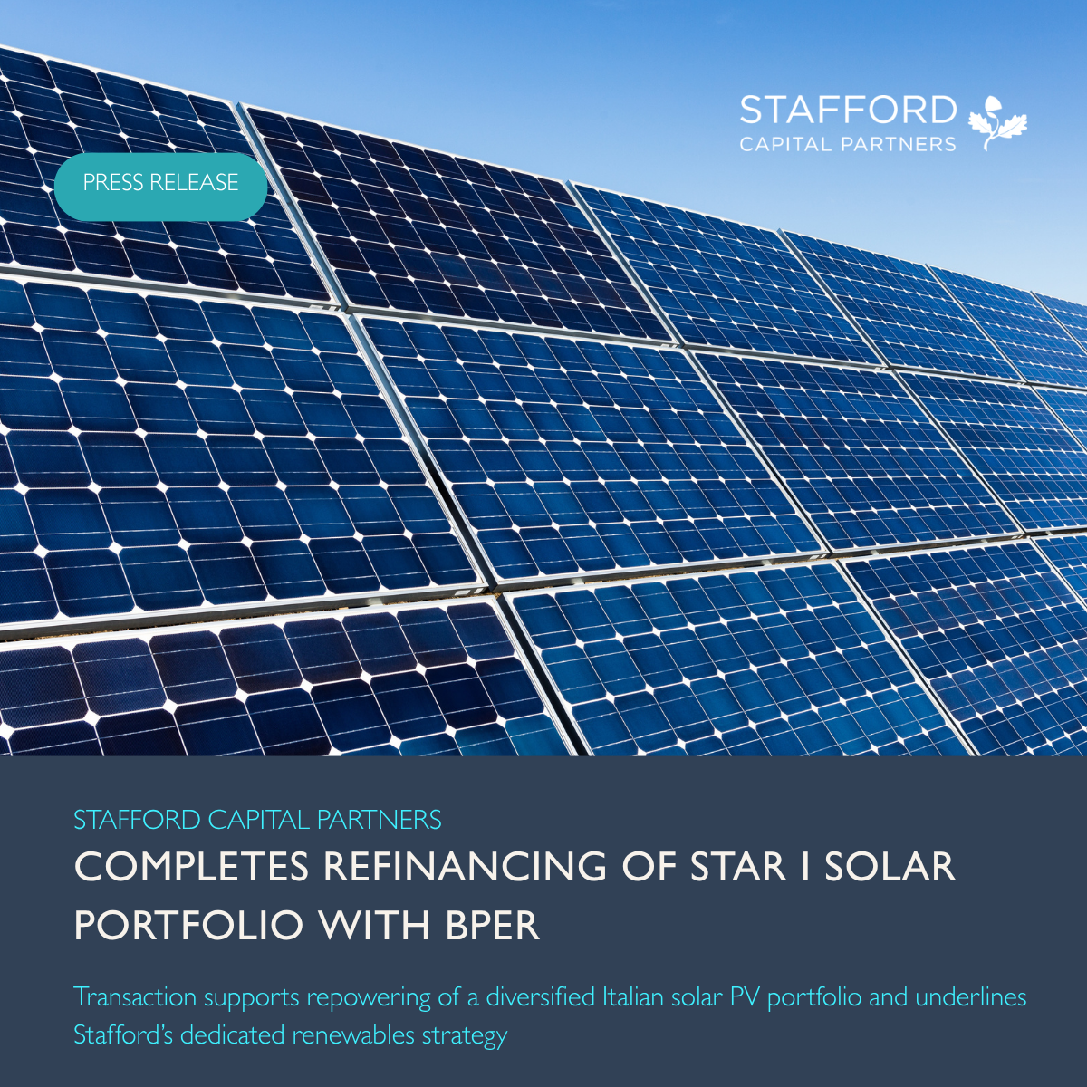 Stafford Capital Partners completes refinancing of STAR I solar portfolio with BPER 