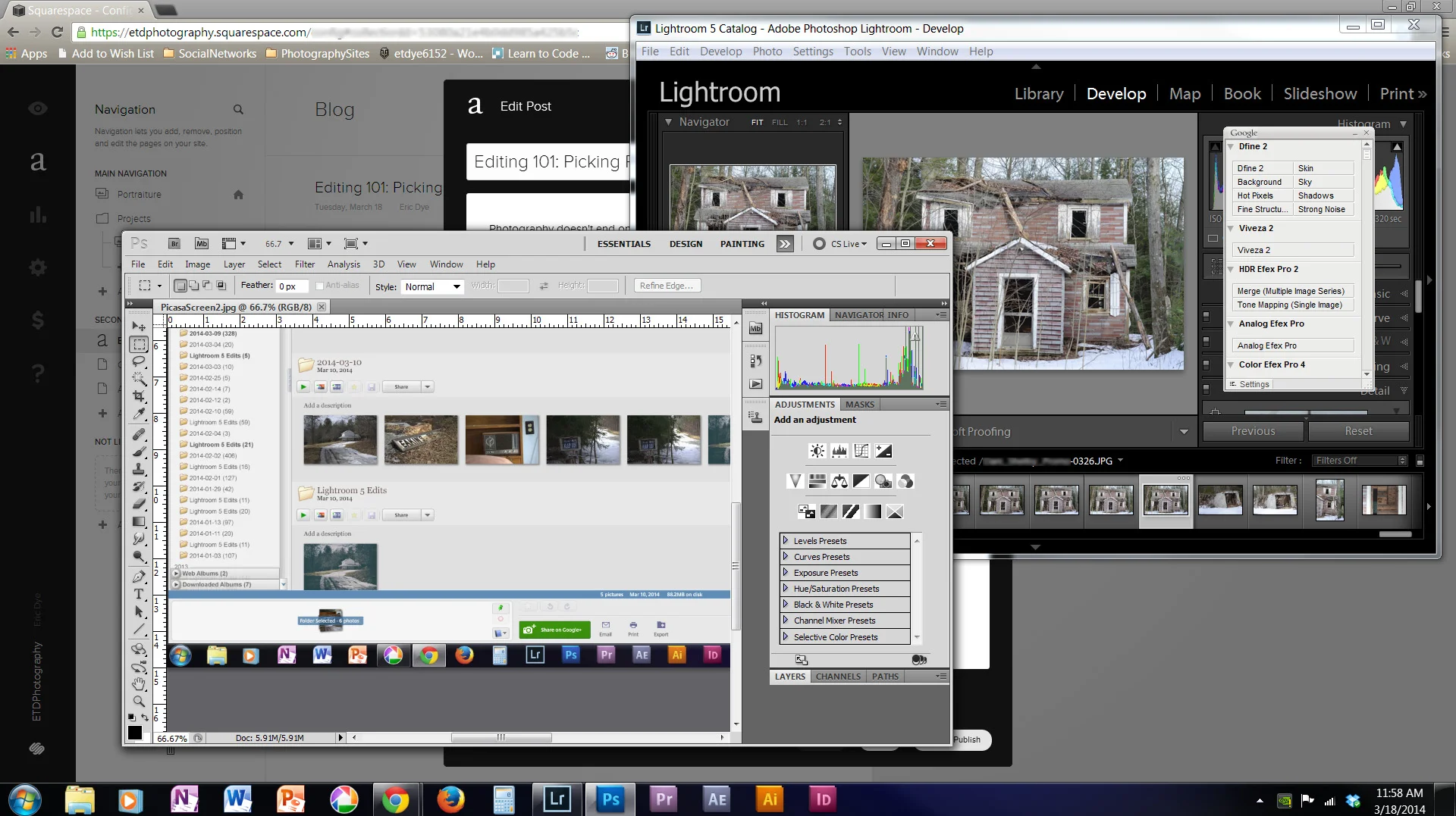 Lightroom and Photoshop are the two programs I use most.