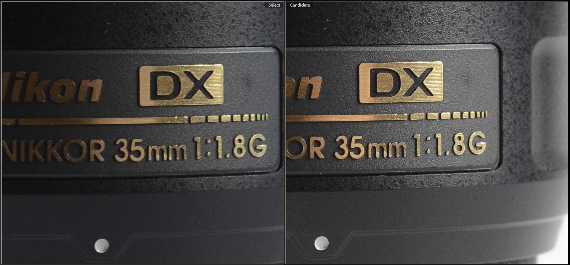 Here is a comparison between the 18-55mm kit zoom lens (left), and a 50mm f/1.8G prime(right) at 100% crop. Both photos were taken at the exact same settings. Notice the increased contrast, sharpness, and color reproduction of the prime lens.