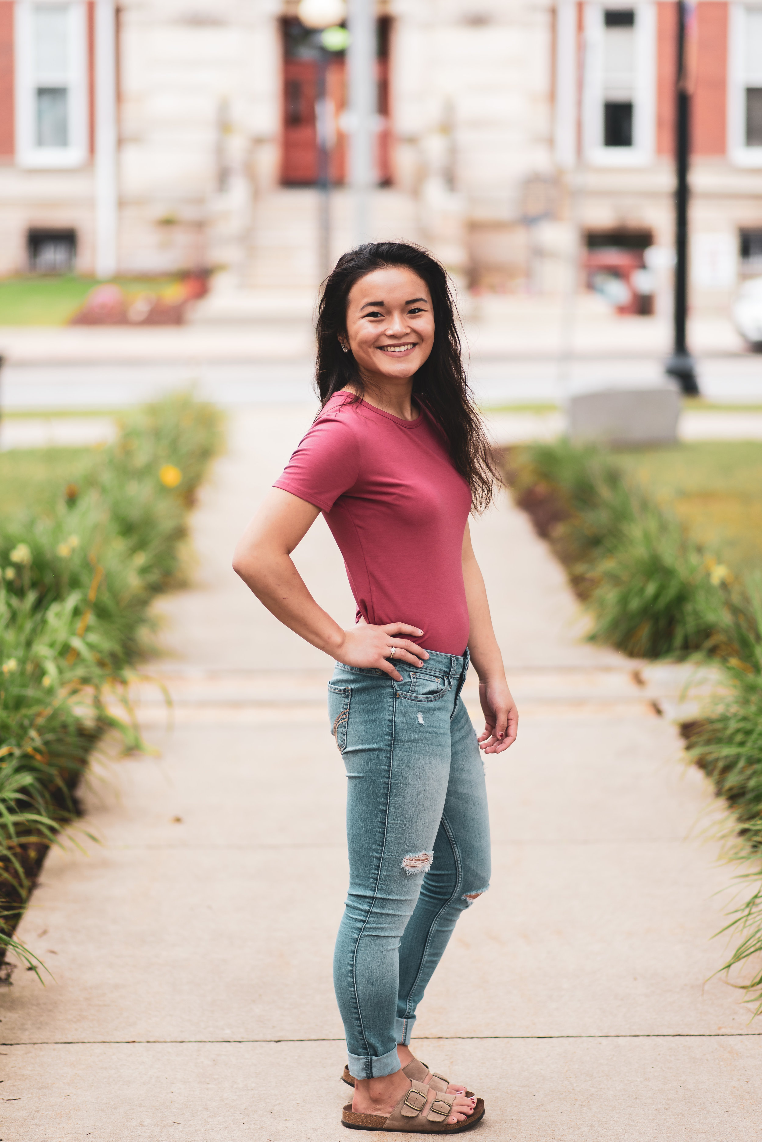 Clarion PA senior portrait model in town square