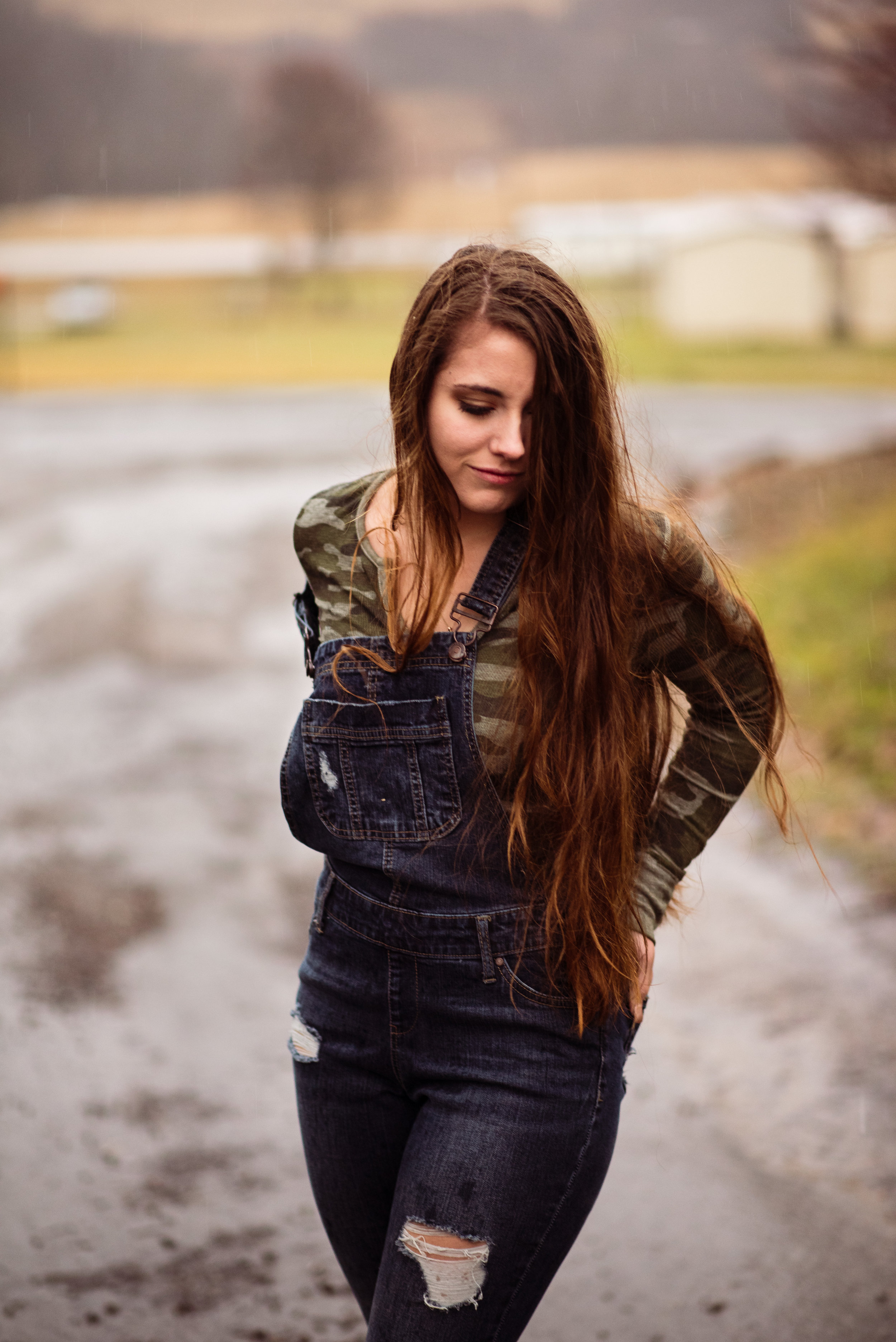 Long-haired girl in the rain.