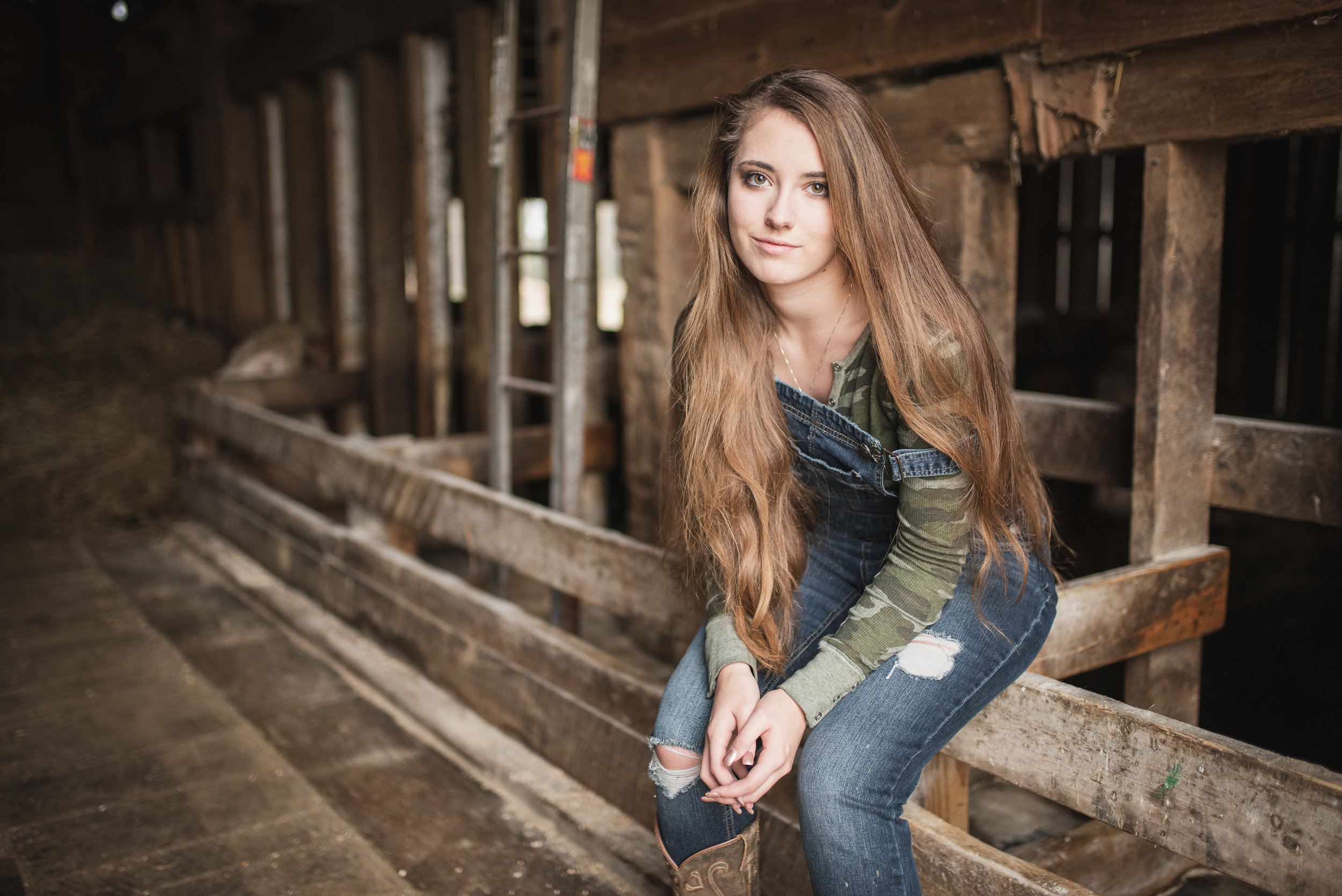 Sitting Portait of Country Girl With Long Hair
