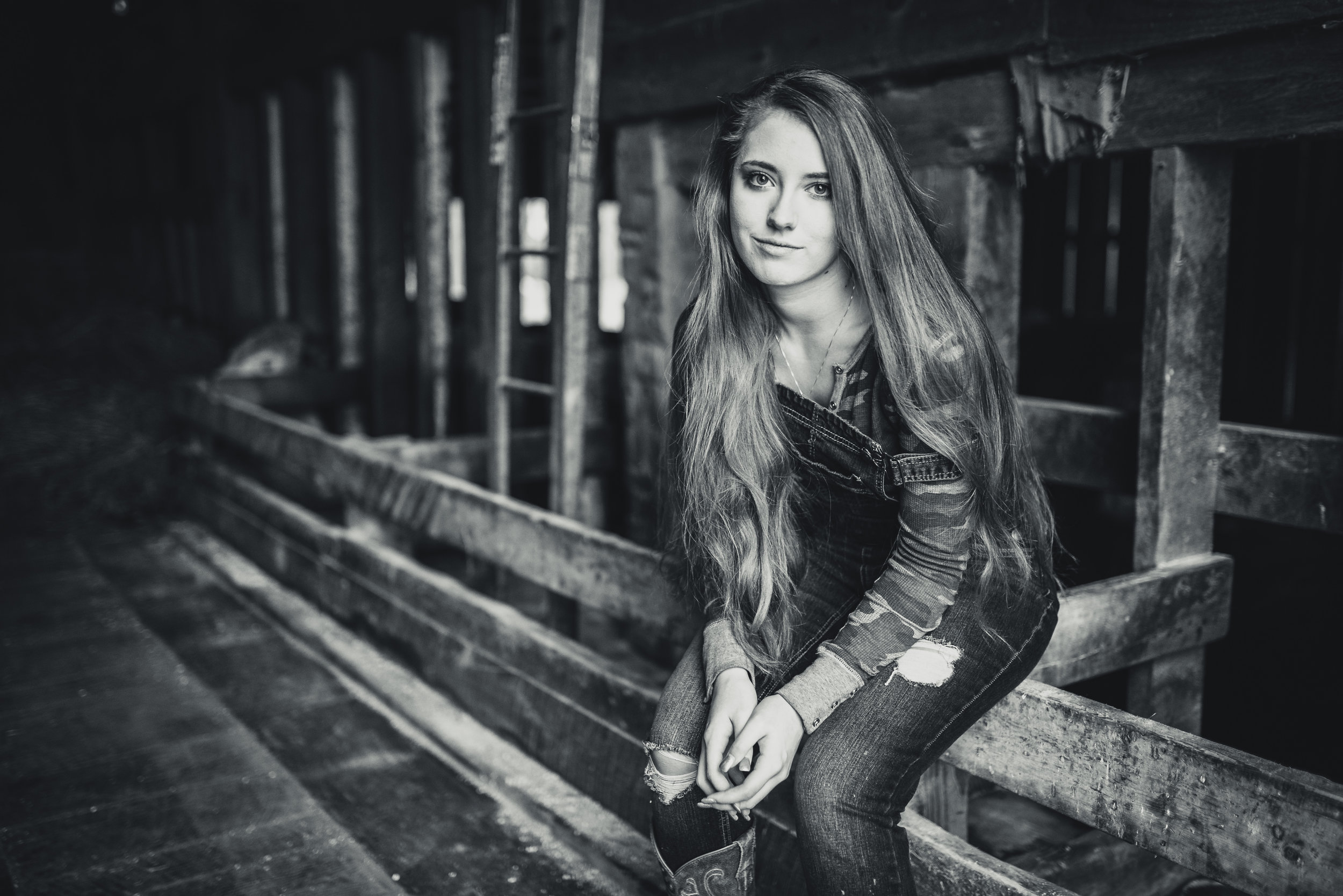 Black And White Long Hair Portrait