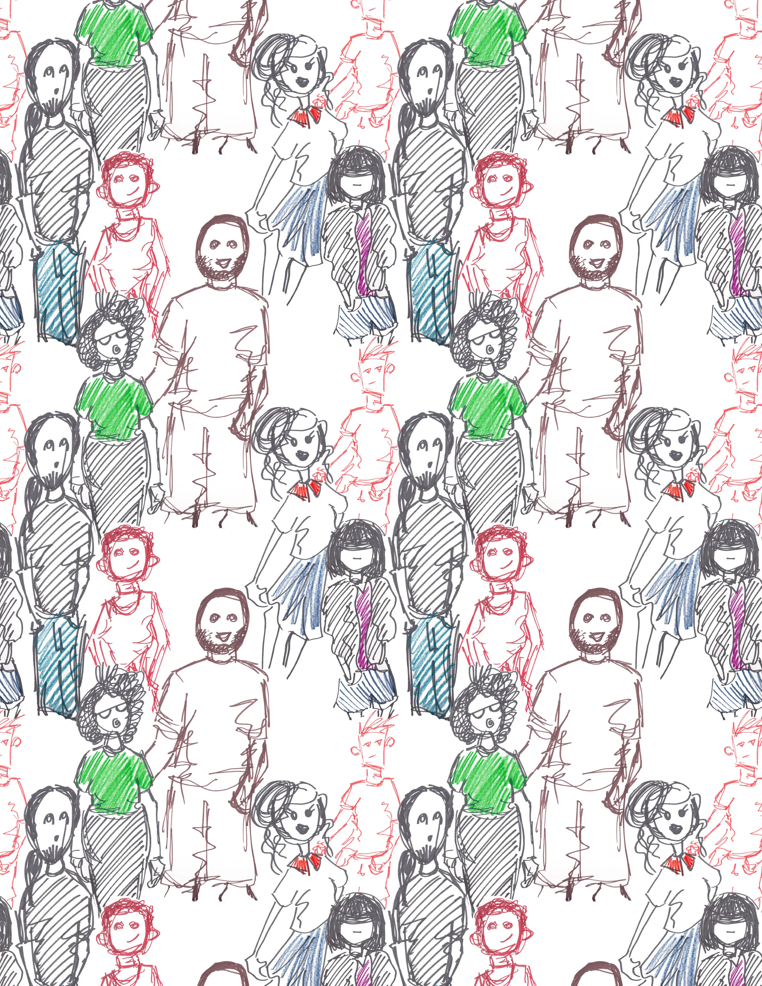 Illustrations created using markers. Repeat created in Photoshop. Part 6 of Mark Making Collection. 2015.
