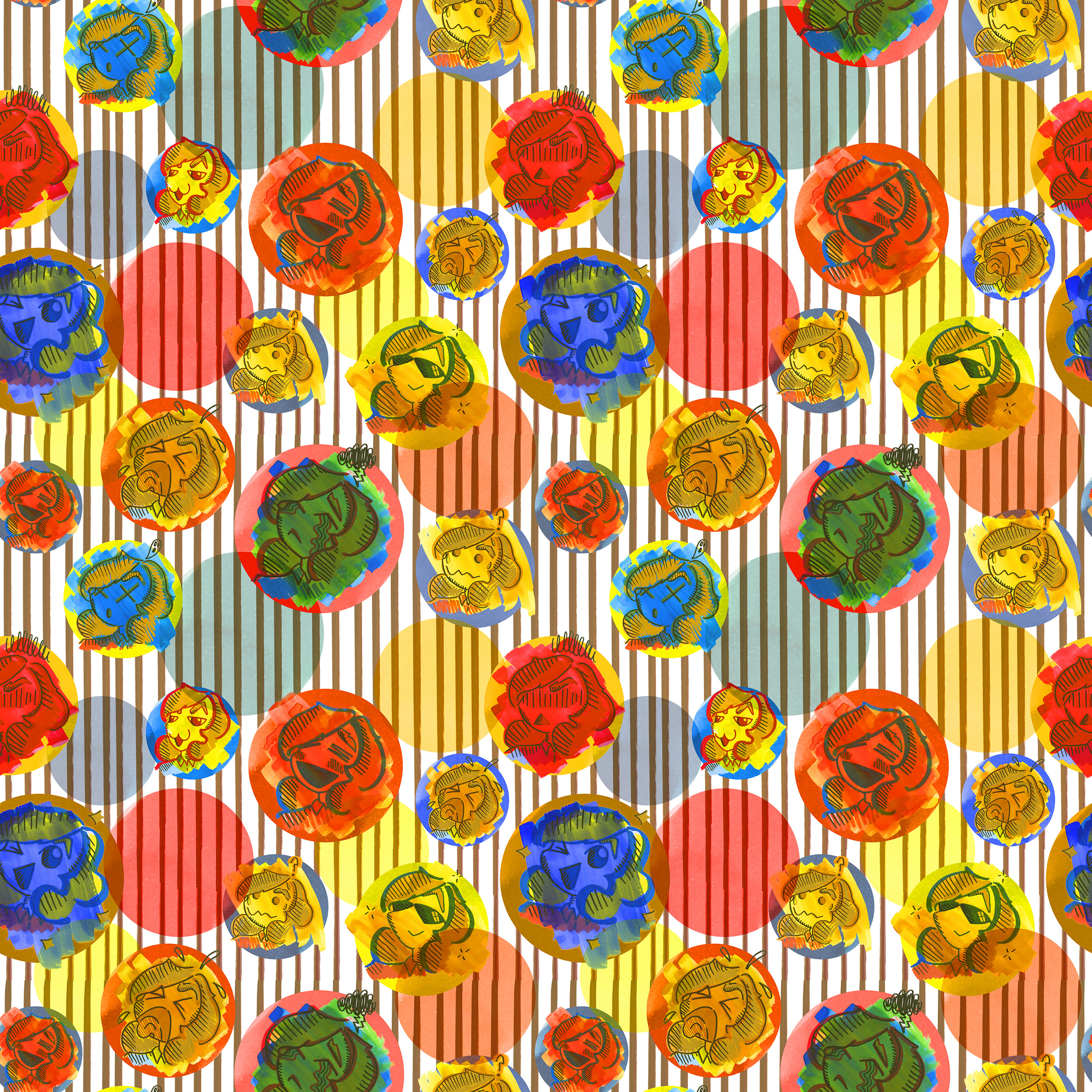  2016. Part 3 of Music Venue Project. This pattern is also meant to represent Pop music. Imagery created using watercolor, marker, and pencil. Repeat created in Adobe Photoshop.&nbsp; 