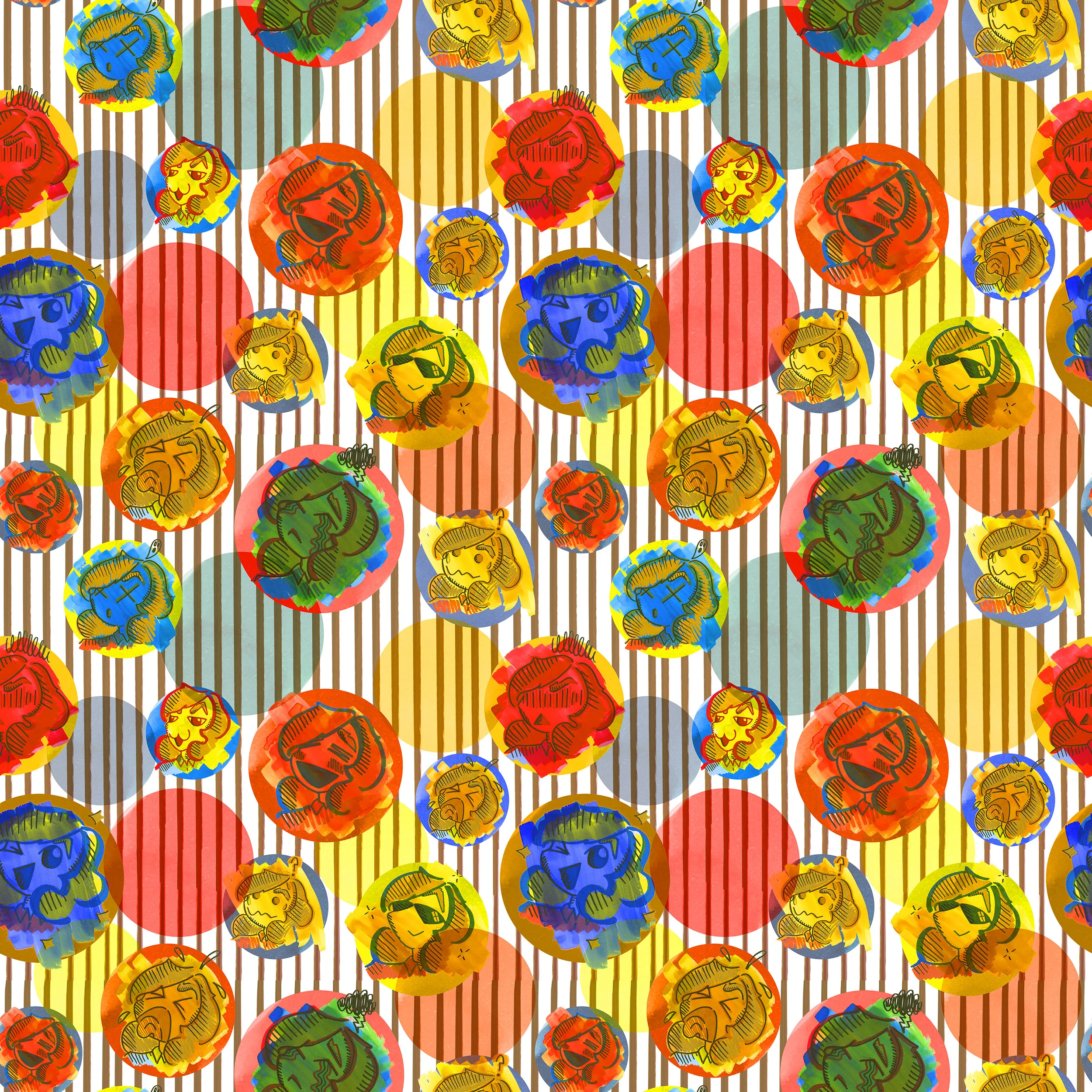 2016. Part 3 of Music Venue Project. This pattern is also meant to represent Pop music. Imagery created using watercolor, marker, and pencil. Repeat created in Adobe Photoshop. 
