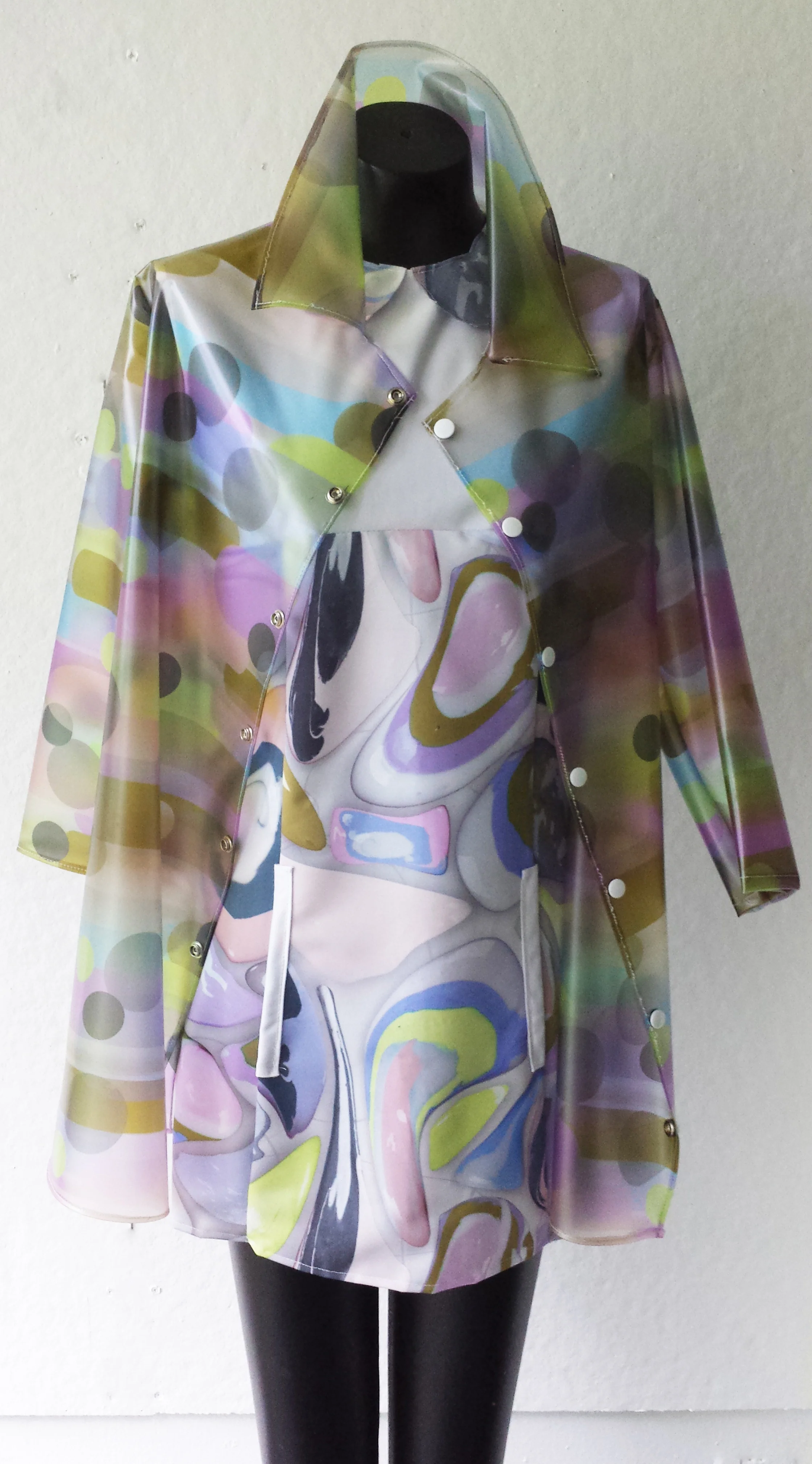 2016. Polyester dress and vinyl raincoat paired together.
