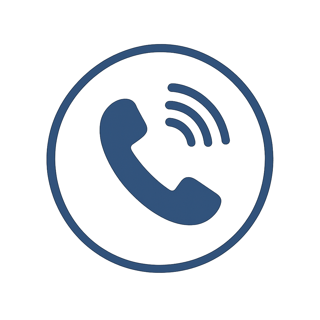 Icon of a telephone receiver with sound waves inside a circle, indicating a call or phone call function.