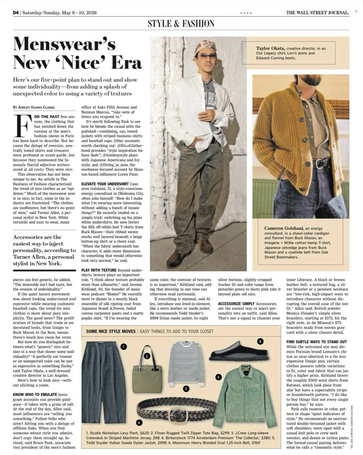 made the sunday paper 📰 @wsj 

spoke to @ashleyogawaclarke about &lsquo;nice guy&rsquo; clothes and how &ldquo;plain, unchallenging&rdquo; clothing has become very popular in menswear, but risks looking very boring&mdash;how can one still dress with