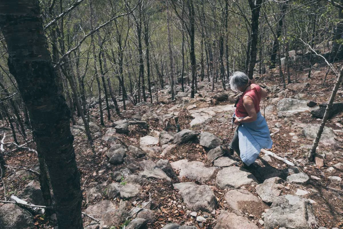 Mom braving the rock slide