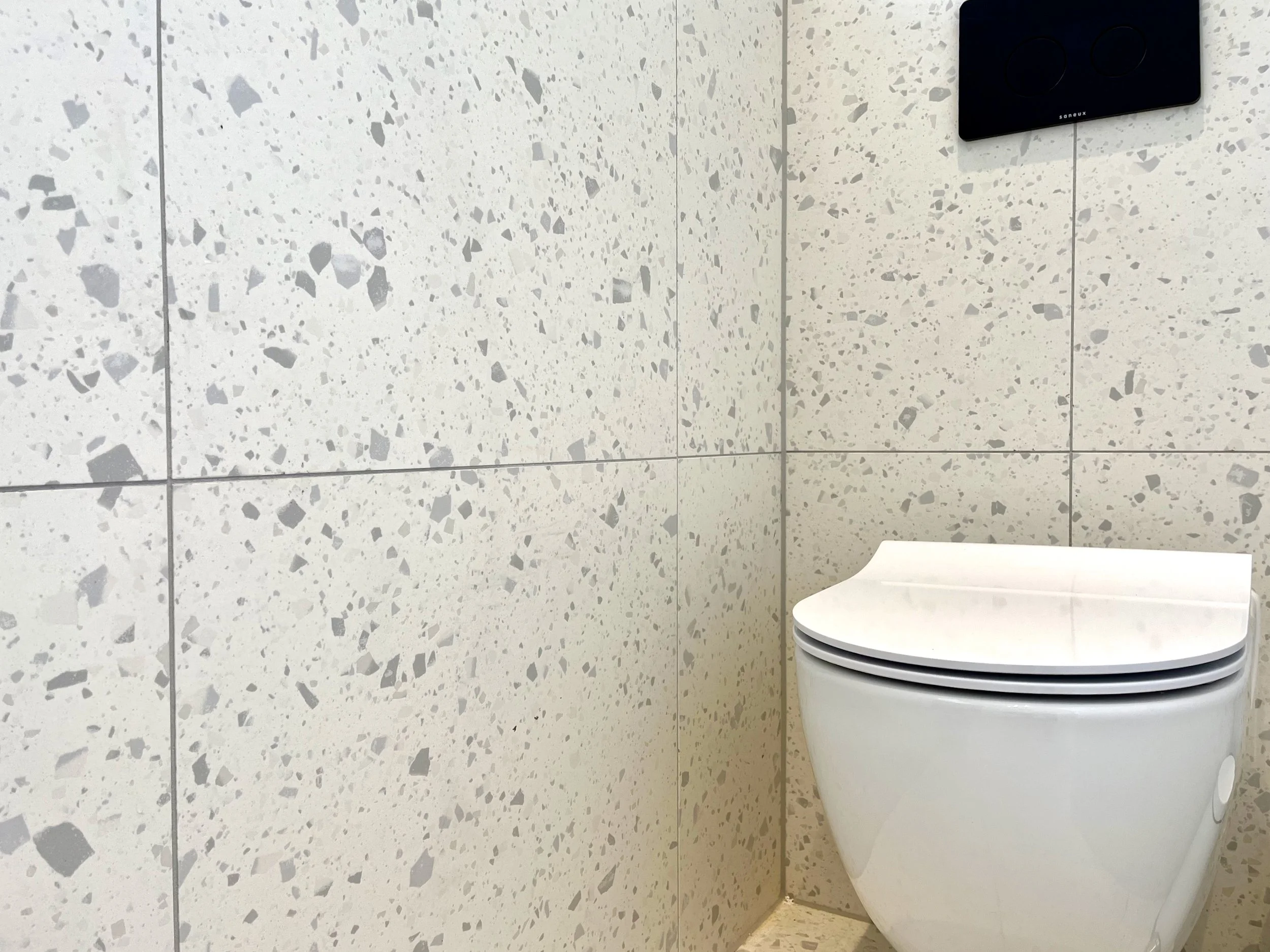 White terrazzo bathroom design in Brentford - 7.jpeg