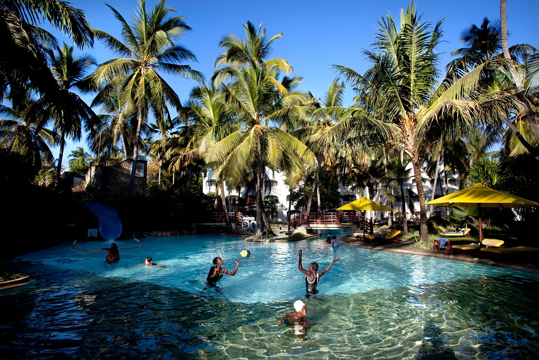 Mombasa, Kenya. Girls having a holiday in a luxury resort.