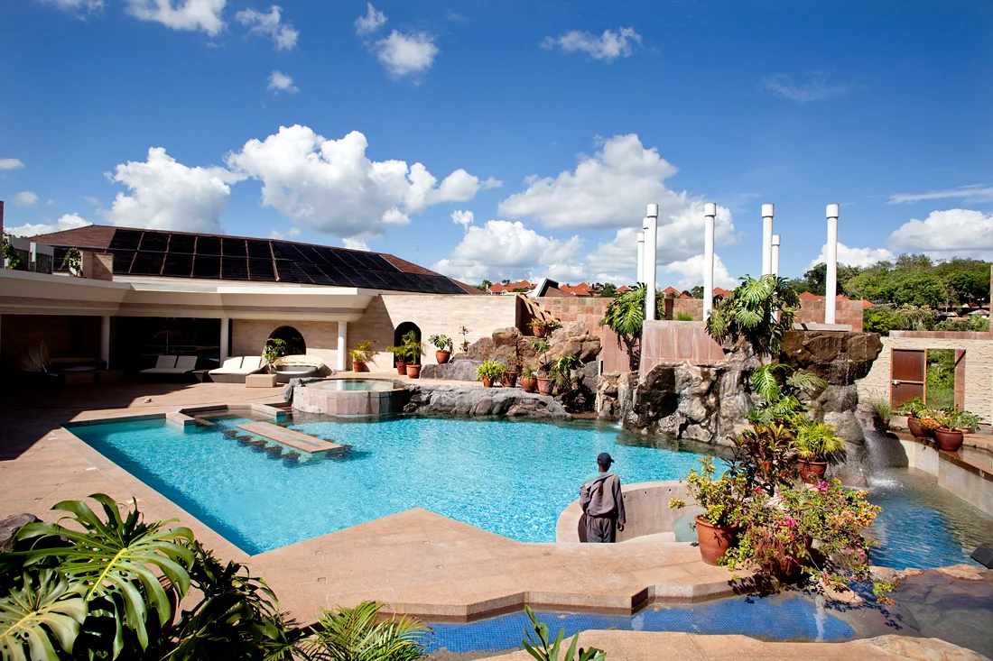 Nairobi, Kenya. Restaurant with a view at the swimming pool.