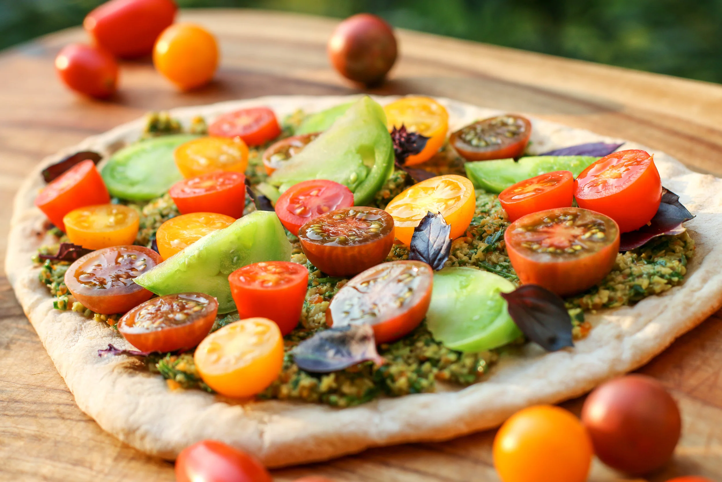 The Hungry Hounds— Grilled Spelt Flatbread with Tapenade & Tomato