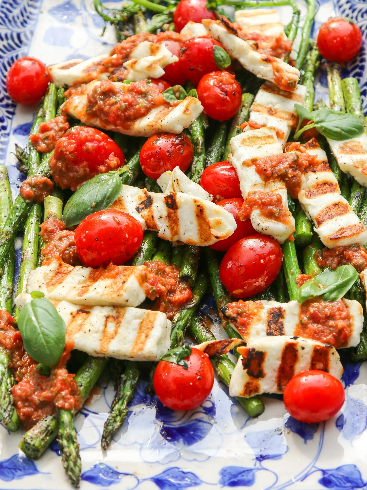 The Hungry Hounds— Grilled Asparagus & Halloumi with Tomato Basil