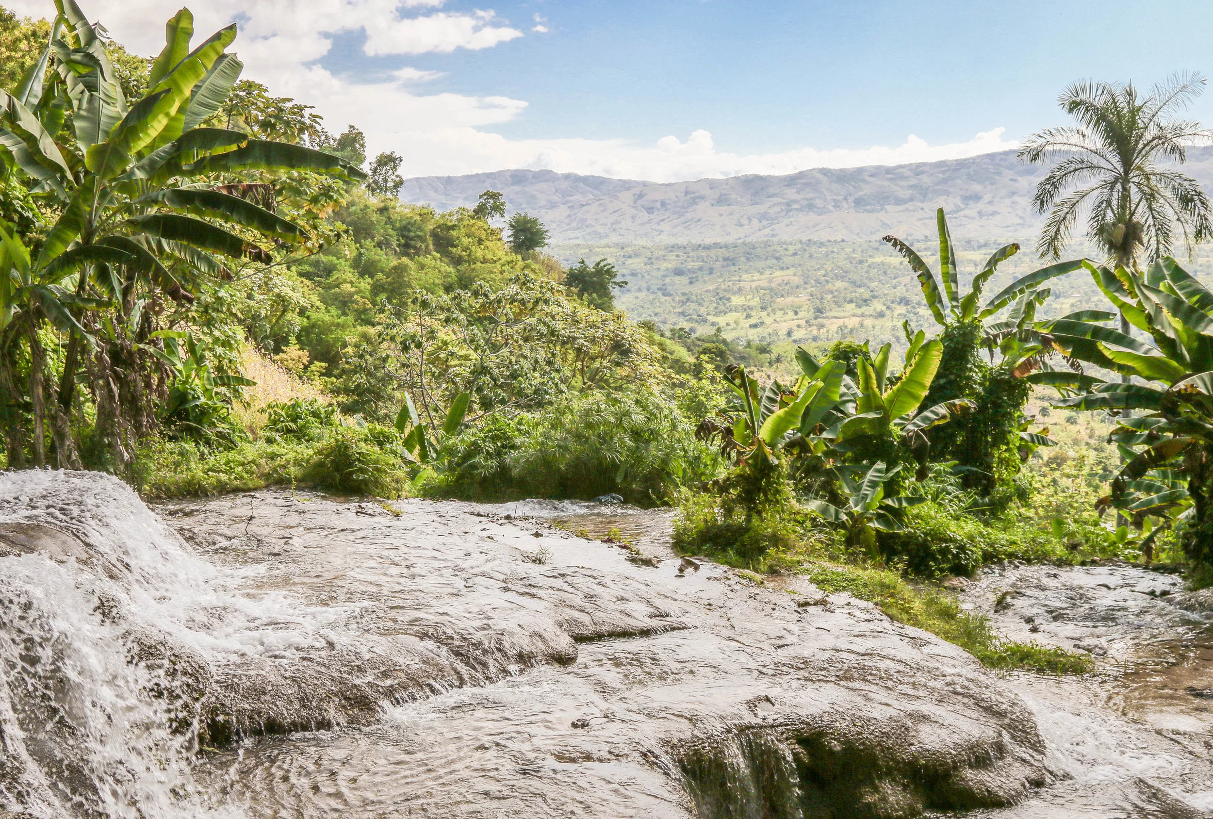 Water cascading down from Saut-d'Eau falls, a famous pilgrimage site in central Haiti