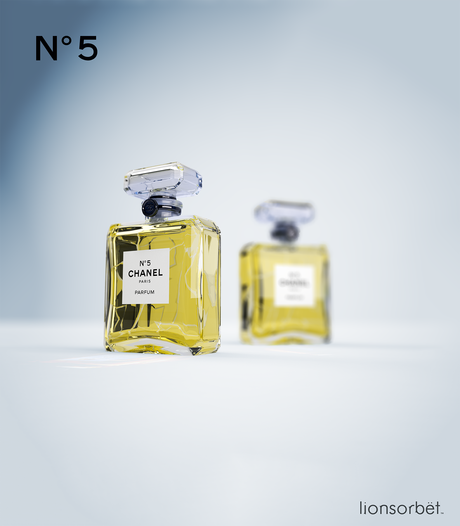 Chanel No5 L'eau Fragrance iconic bottle design, 3D render project Packaging  — Lionsorbet