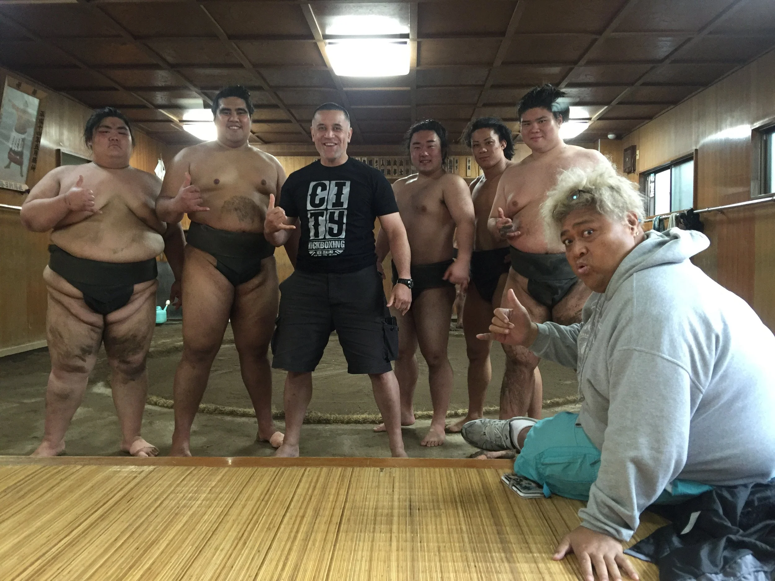 Musashigawa stable with Konishiki training us for a day with Musashikuni in 2017.