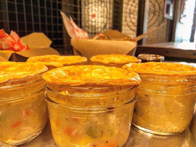 Dropping off some of our mason jar chicken pot pies at our new neighbors @kickaxethrowing (Available exclusively for catering clients!) Inquire about them for your next party or event