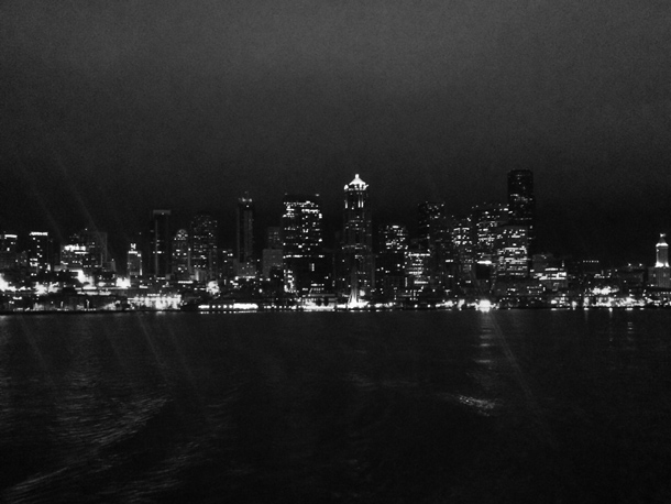 The view from the ferry to Bainbridge Island at night.