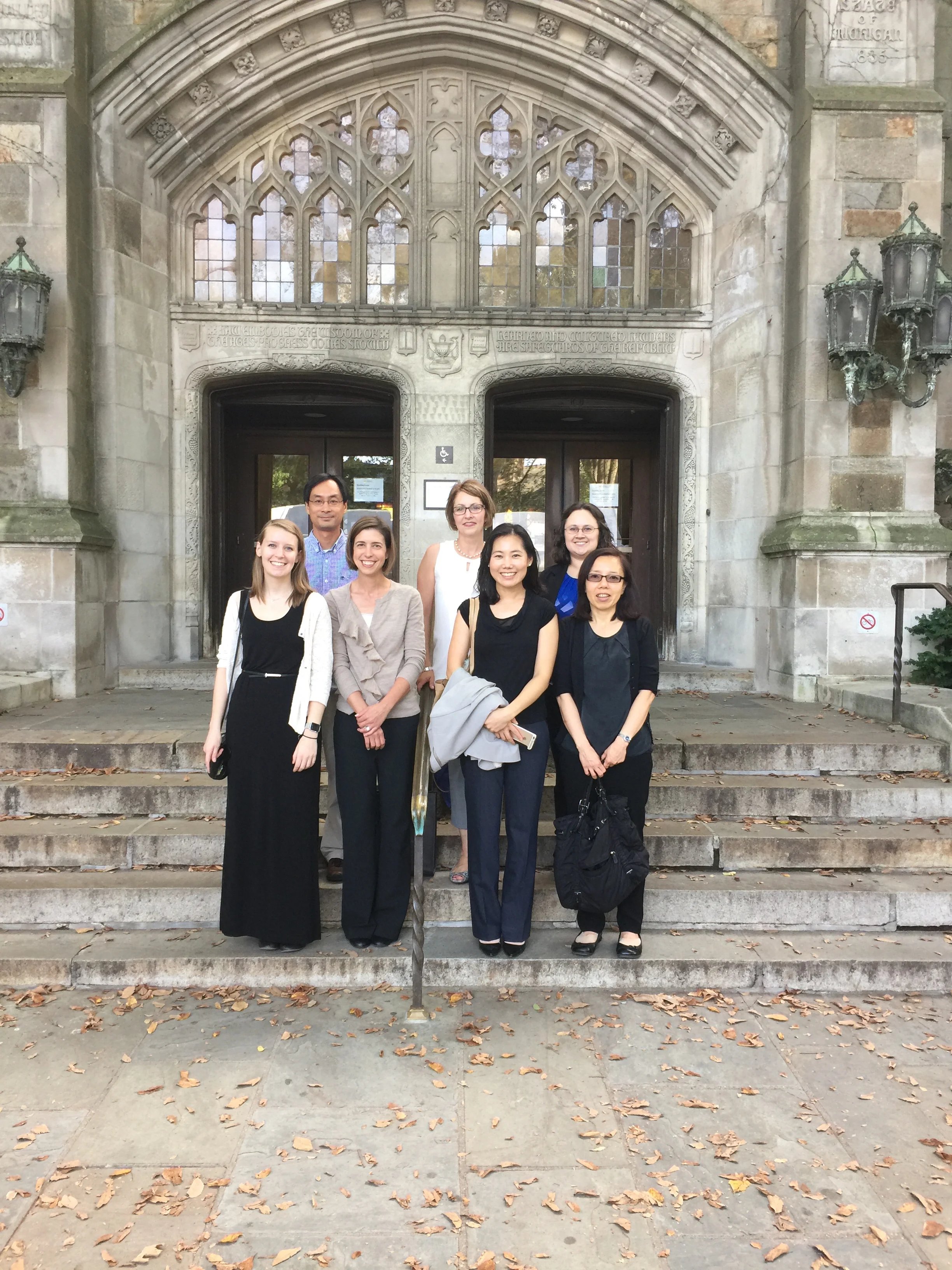 Lab members in front of the law library at U of M.